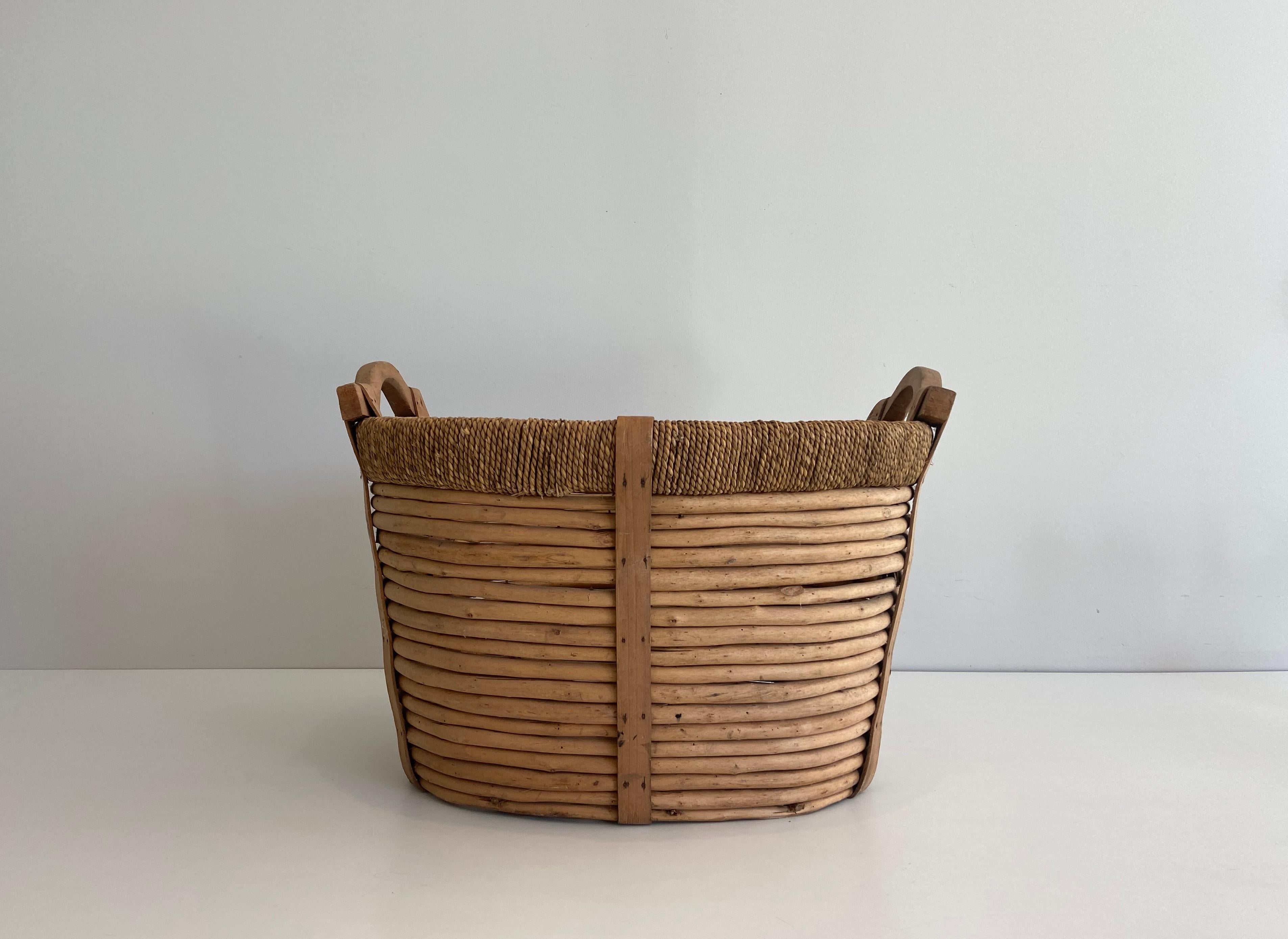 Rattan and Rope Logs Basket, French Work, Circa 1950 8