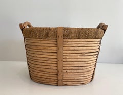 Rattan and Rope Logs Basket, French Work, Circa 1950