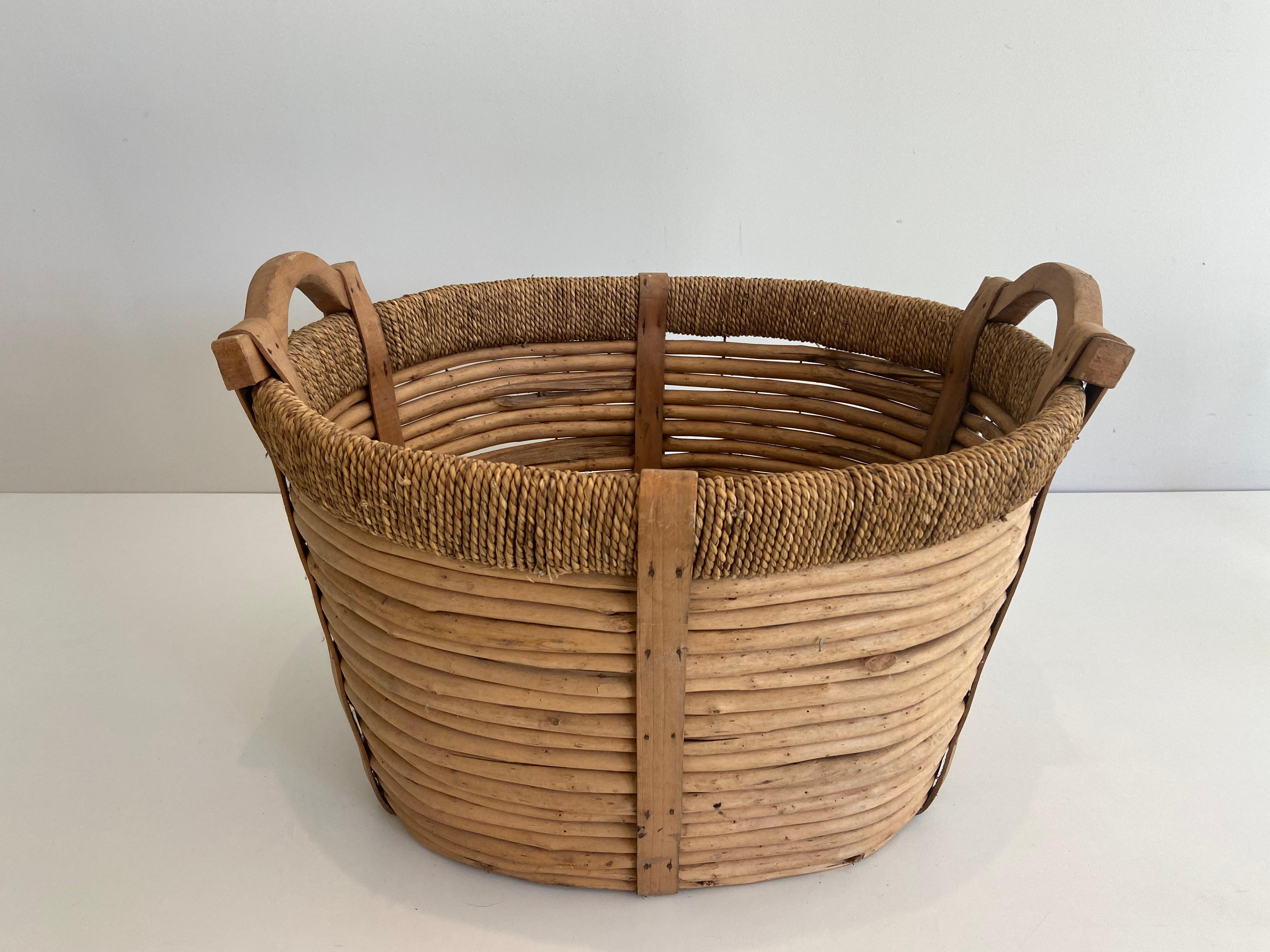 Mid-20th Century Rattan and Rope Logs Basket, French Work, Circa 1950
