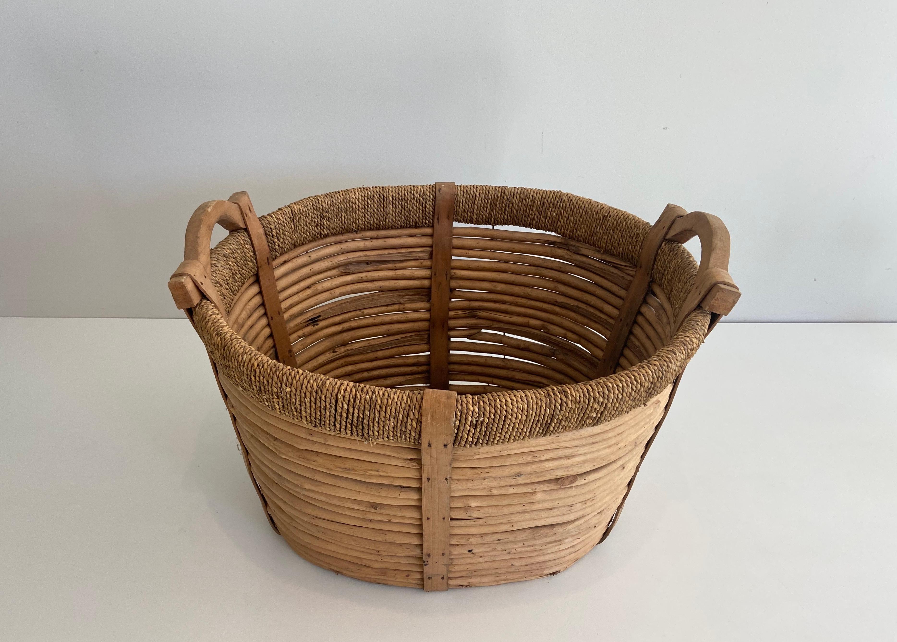 Rattan and Rope Logs Basket, French Work, Circa 1950 1