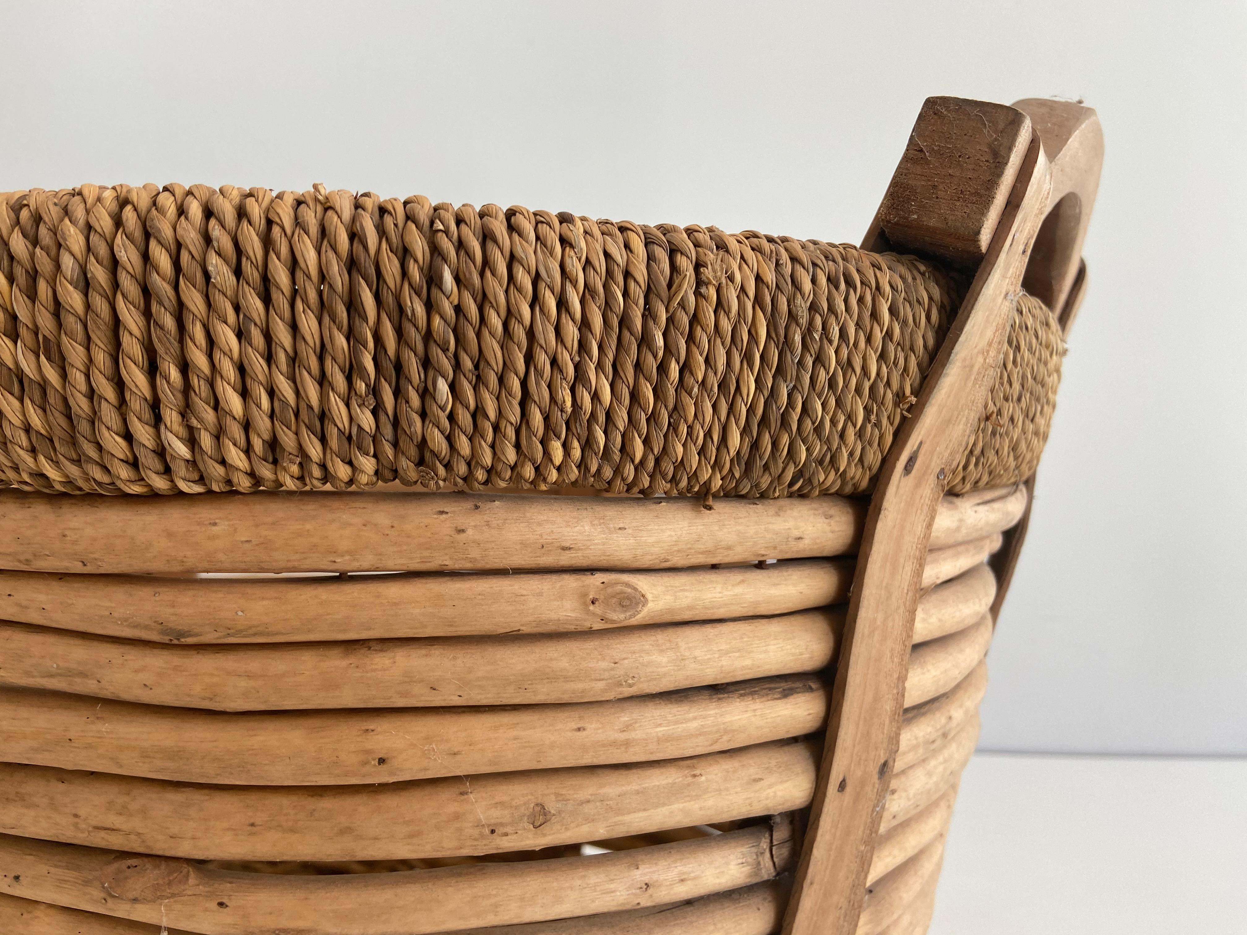 Rattan and Rope Logs Basket, French Work, Circa 1950 2