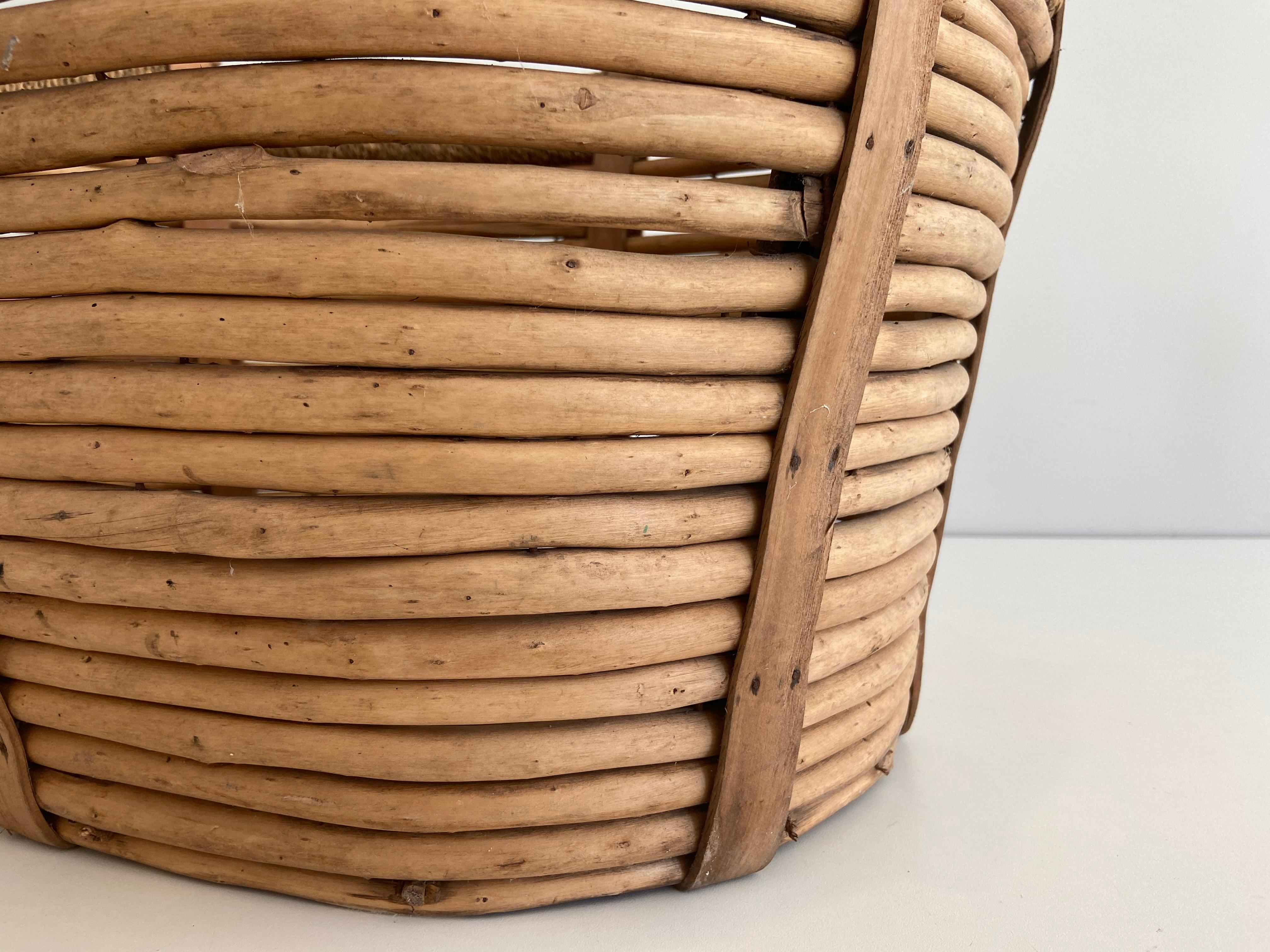 Rattan and Rope Logs Basket, French Work, Circa 1950 3