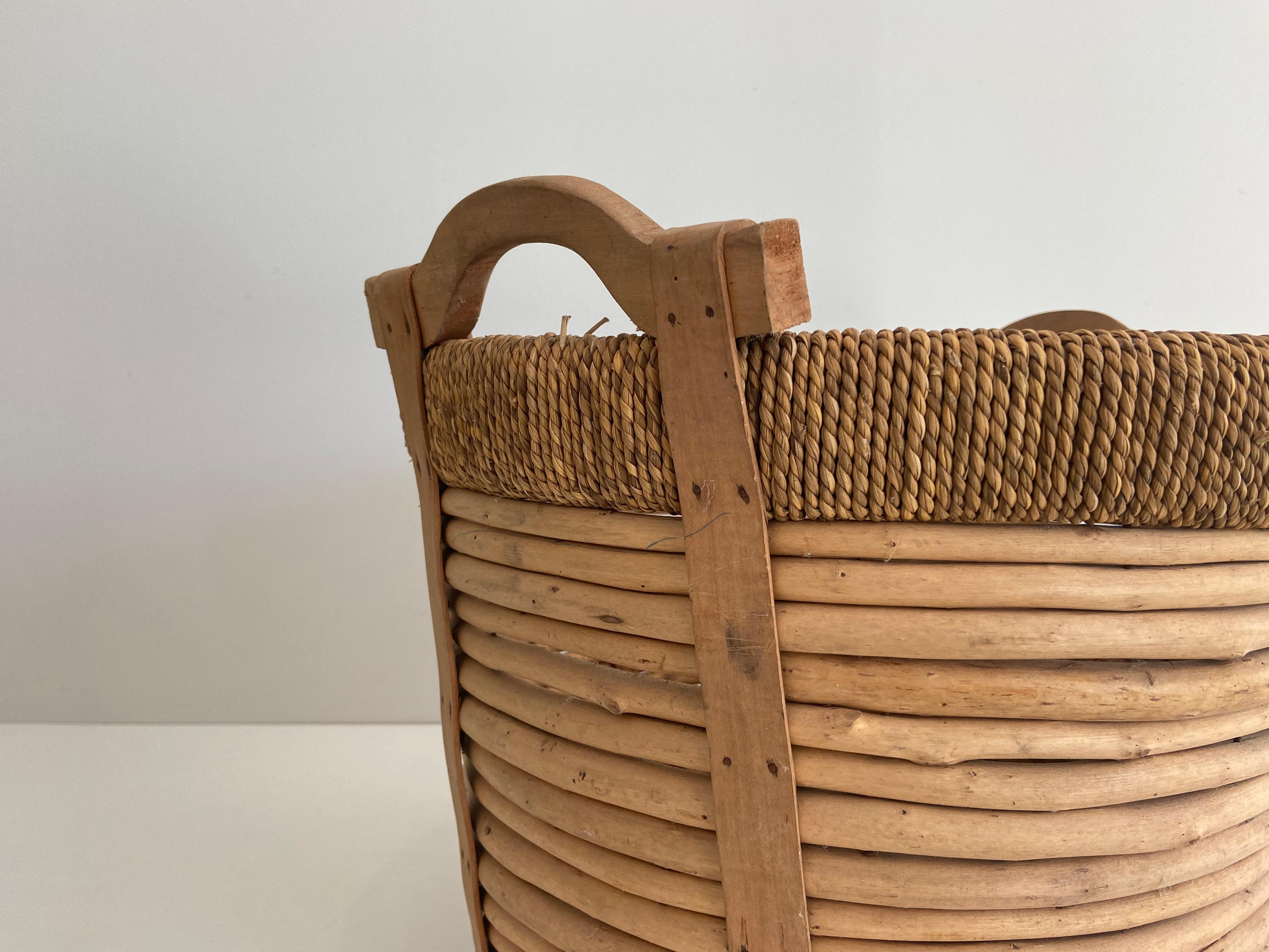 Rattan and Rope Logs Basket, French Work, Circa 1950 4