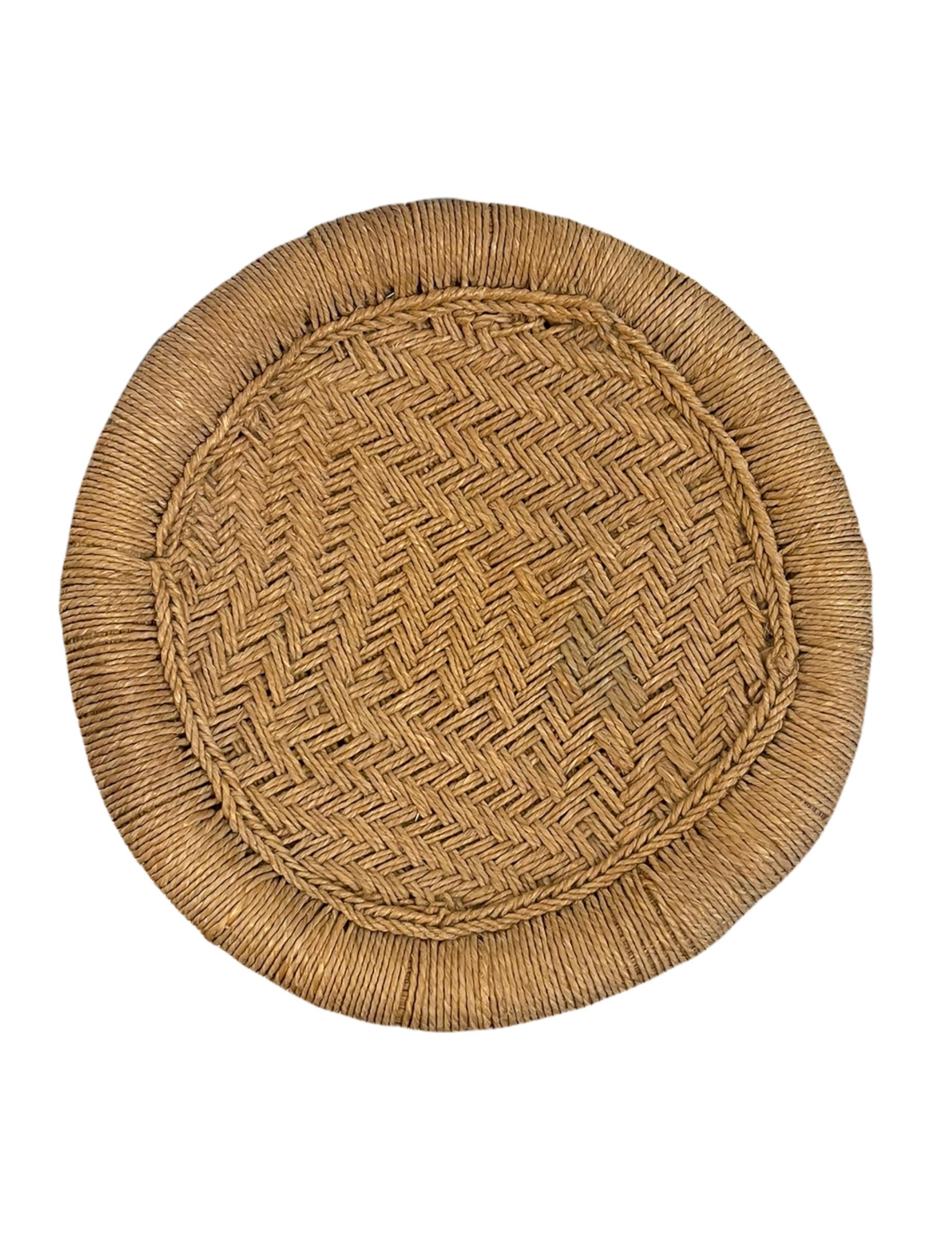 Hand-Woven Rattan and Rope Stool For Sale