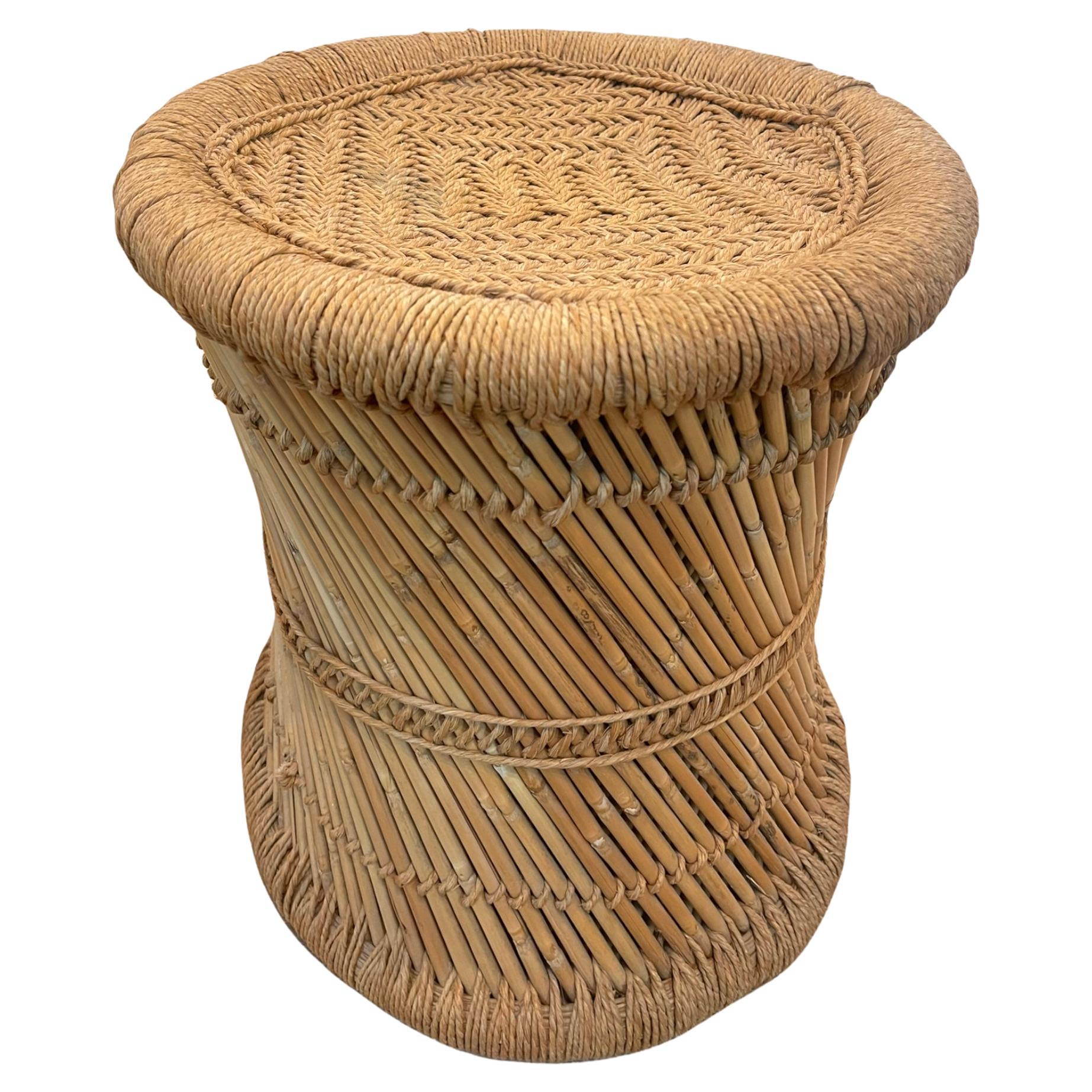Rattan and Rope Stool For Sale