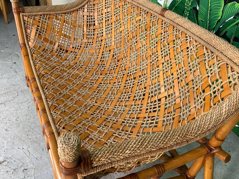 Rattan and Rope Tiki Style Sling Sofa For Sale 6