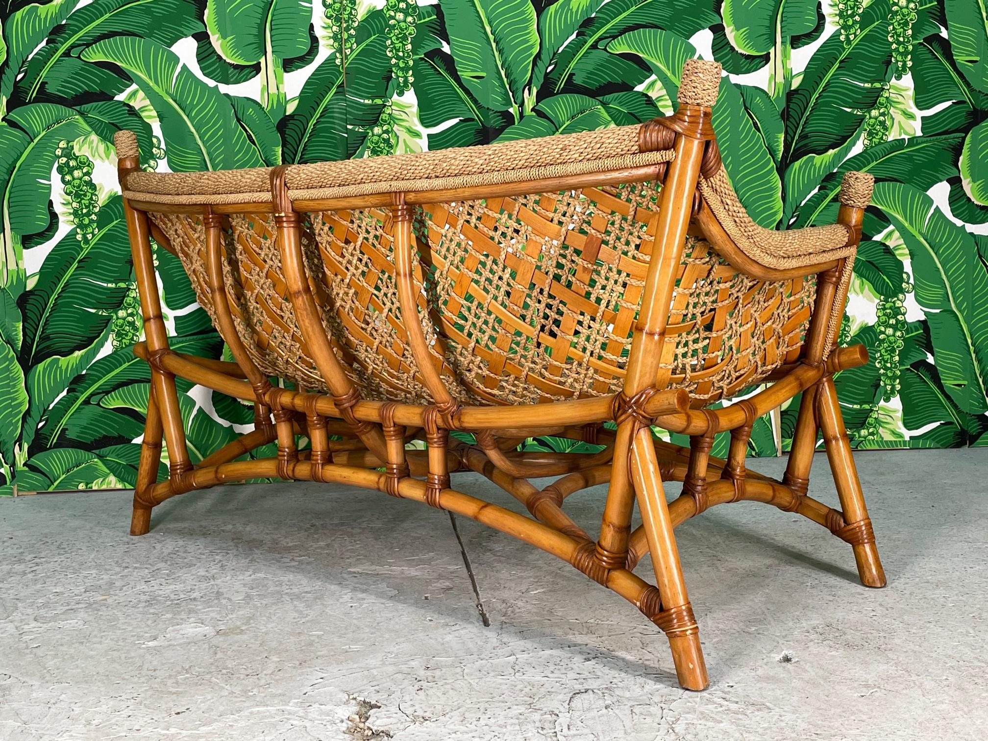 Rattan and Rope Tiki Style Sling Sofa In Good Condition In Jacksonville, FL