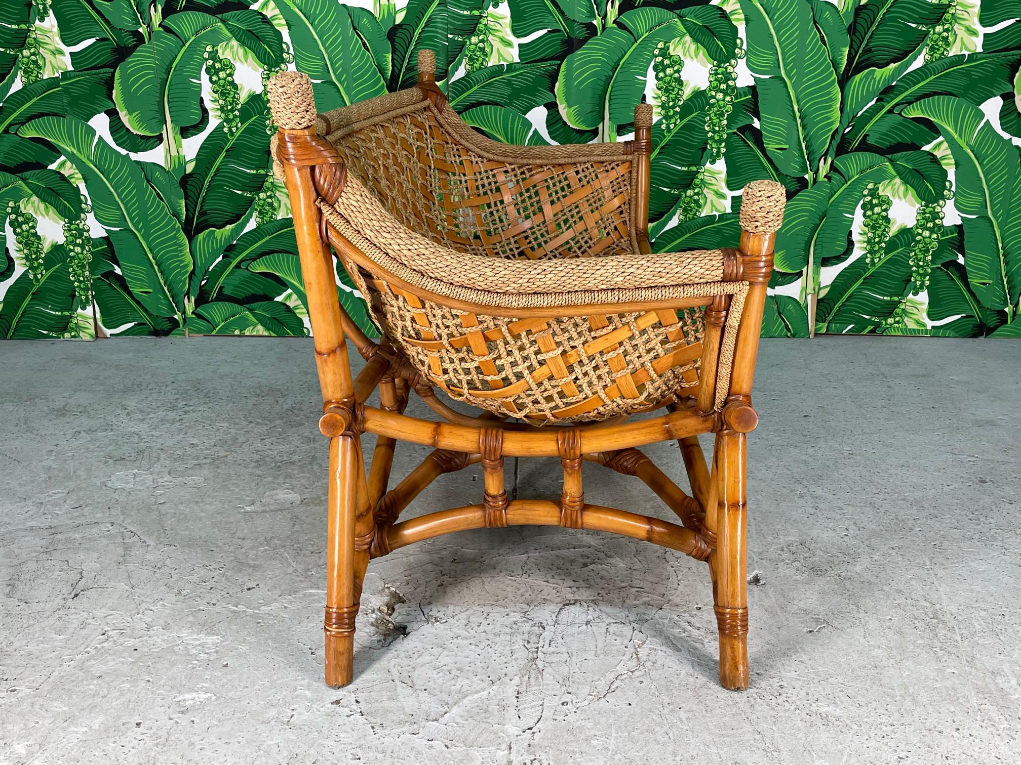 Late 20th Century Rattan and Rope Tiki Style Sling Sofa