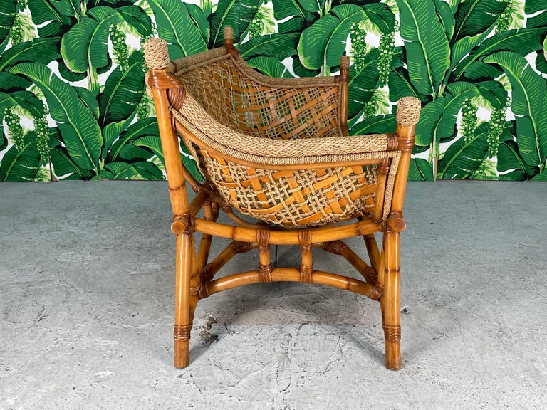 20th Century Rattan and Rope Tiki Style Sling Sofa For Sale