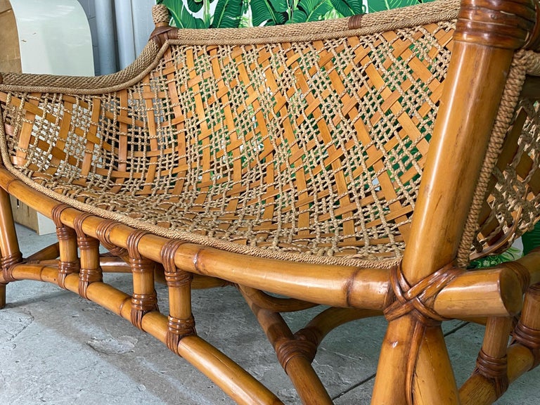 Rattan and Rope Tiki Style Sling Sofa For Sale 1