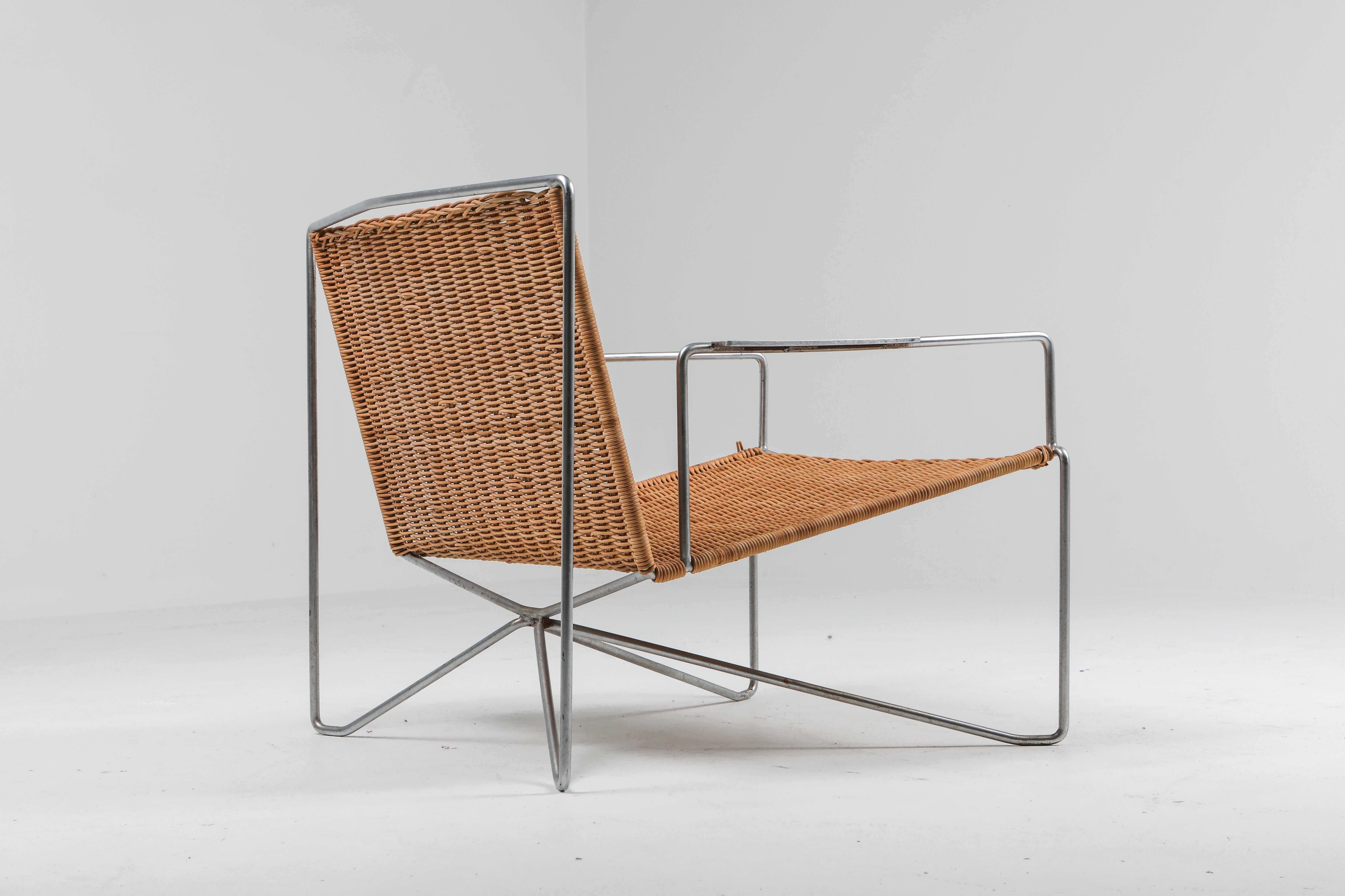 European Rattan and Steel Armchairs Gelderland, 1964