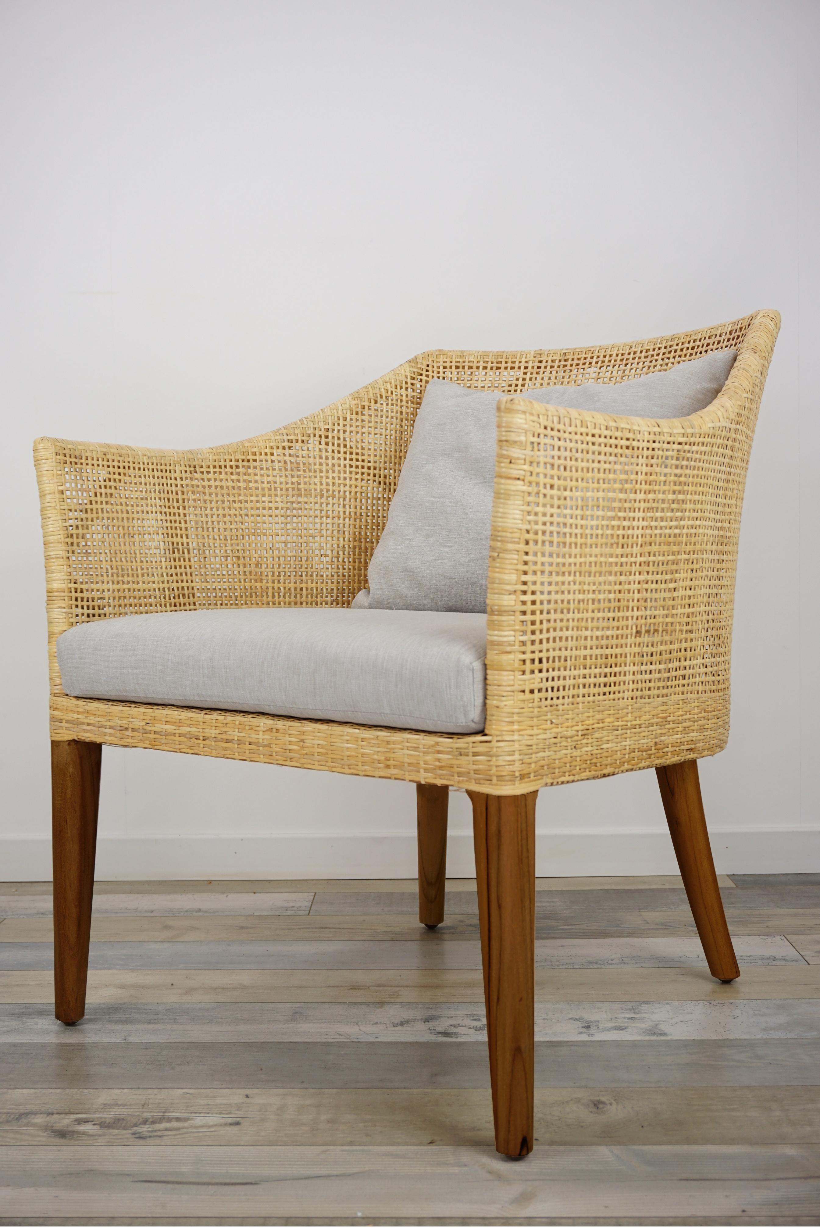 Rattan and Teak Wooden Armchair For Sale 4