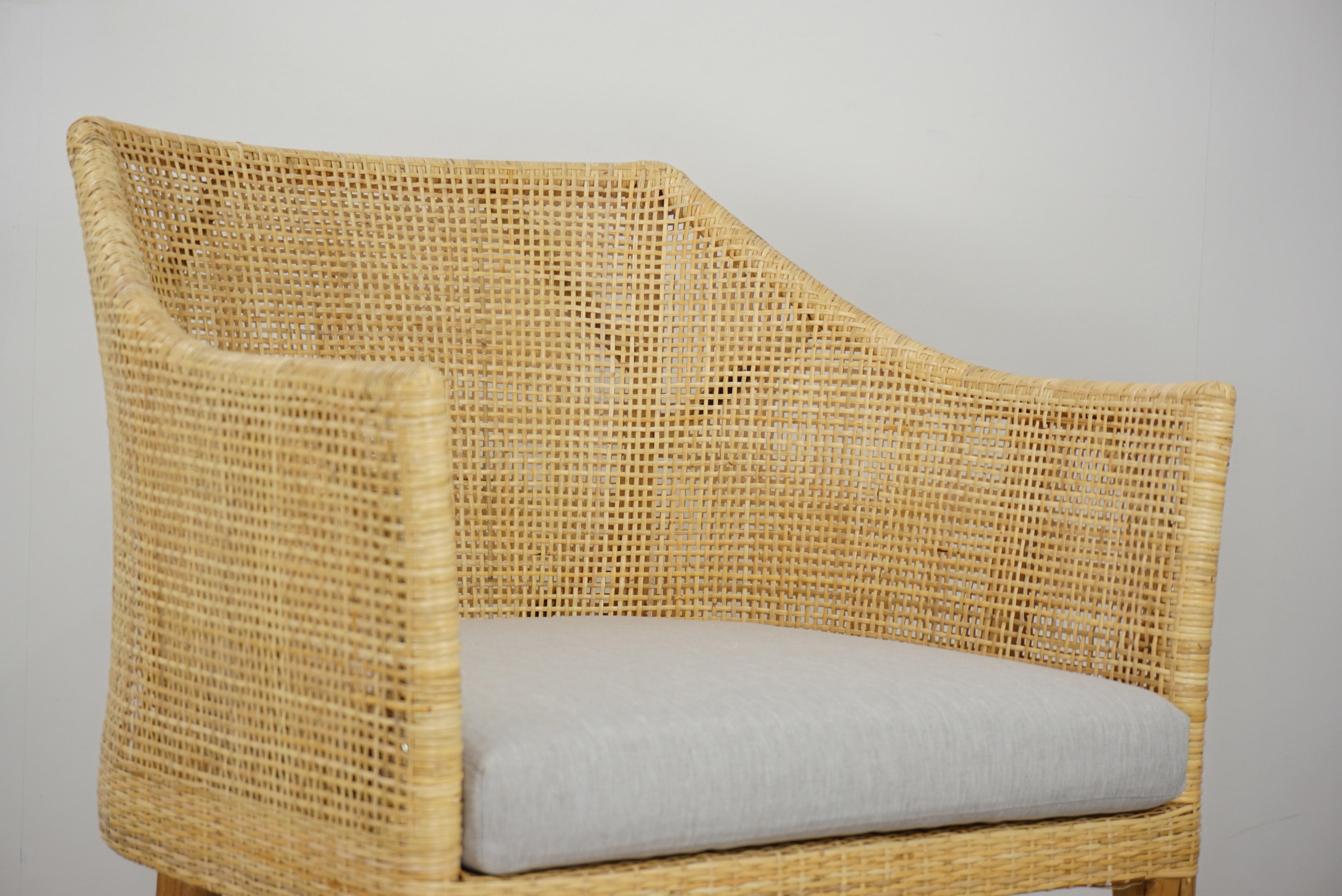 French Rattan and Teak Wooden Armchair For Sale