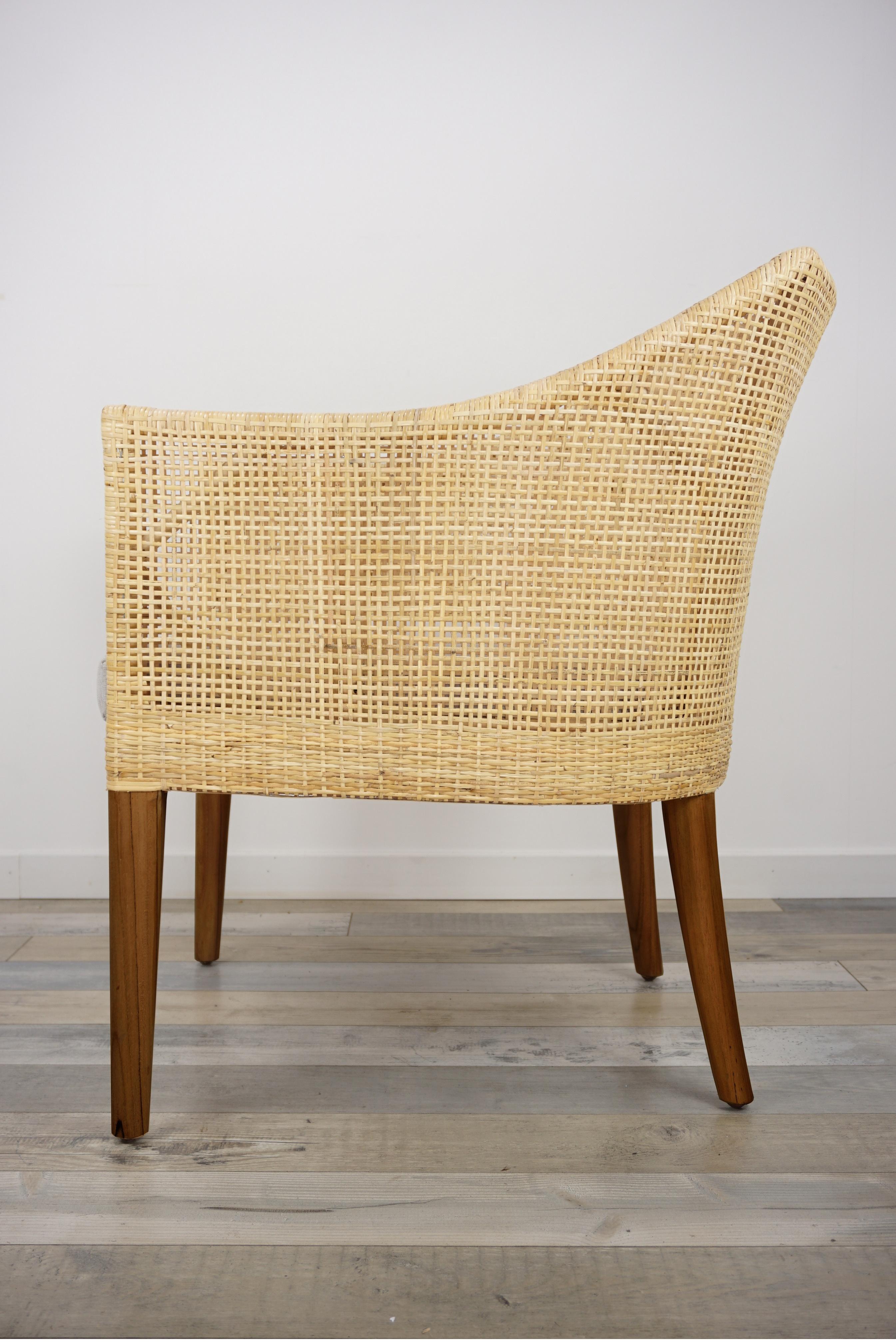 Contemporary Rattan and Teak Wooden Armchair For Sale