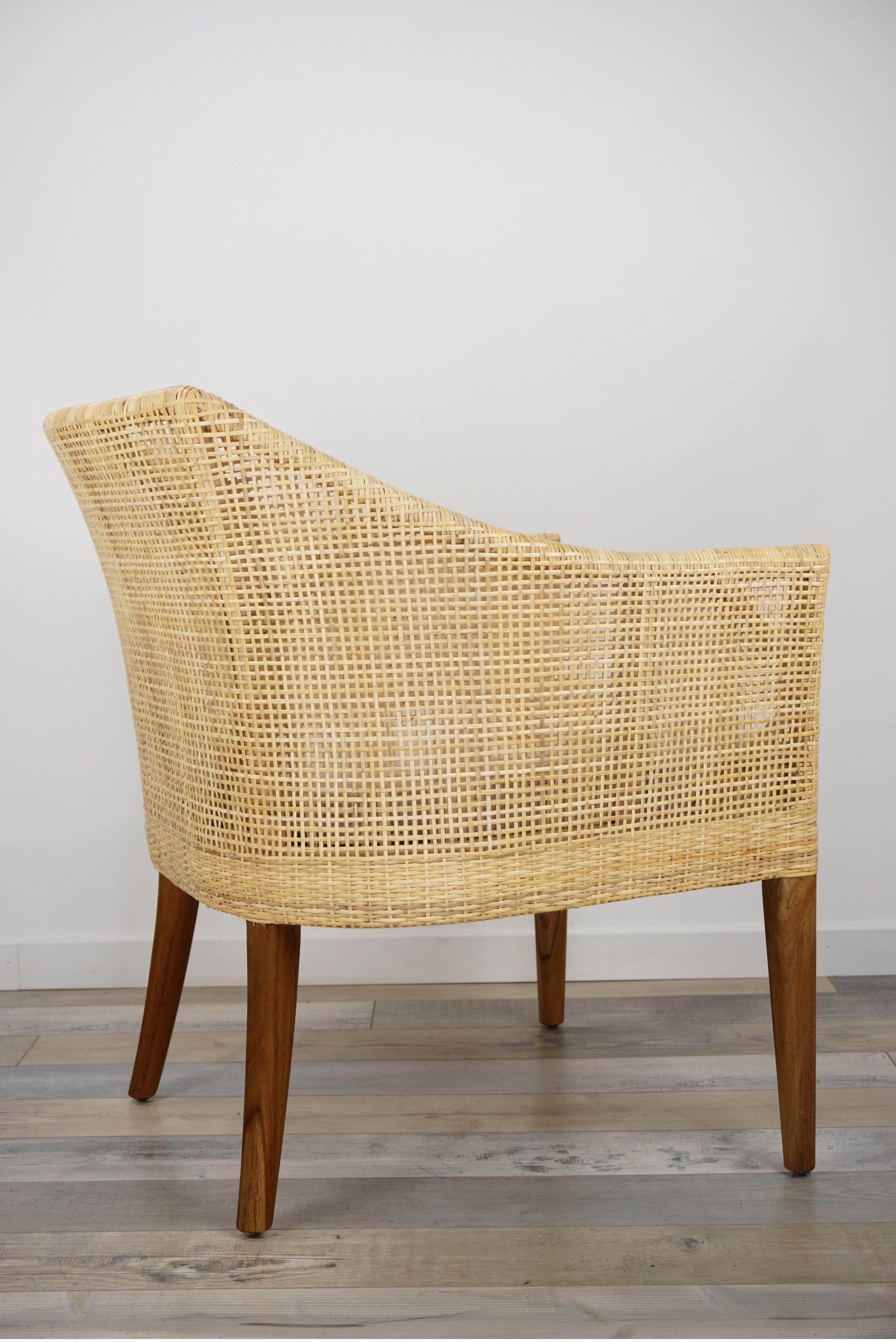 Rattan and Teak Wooden Armchair For Sale 2