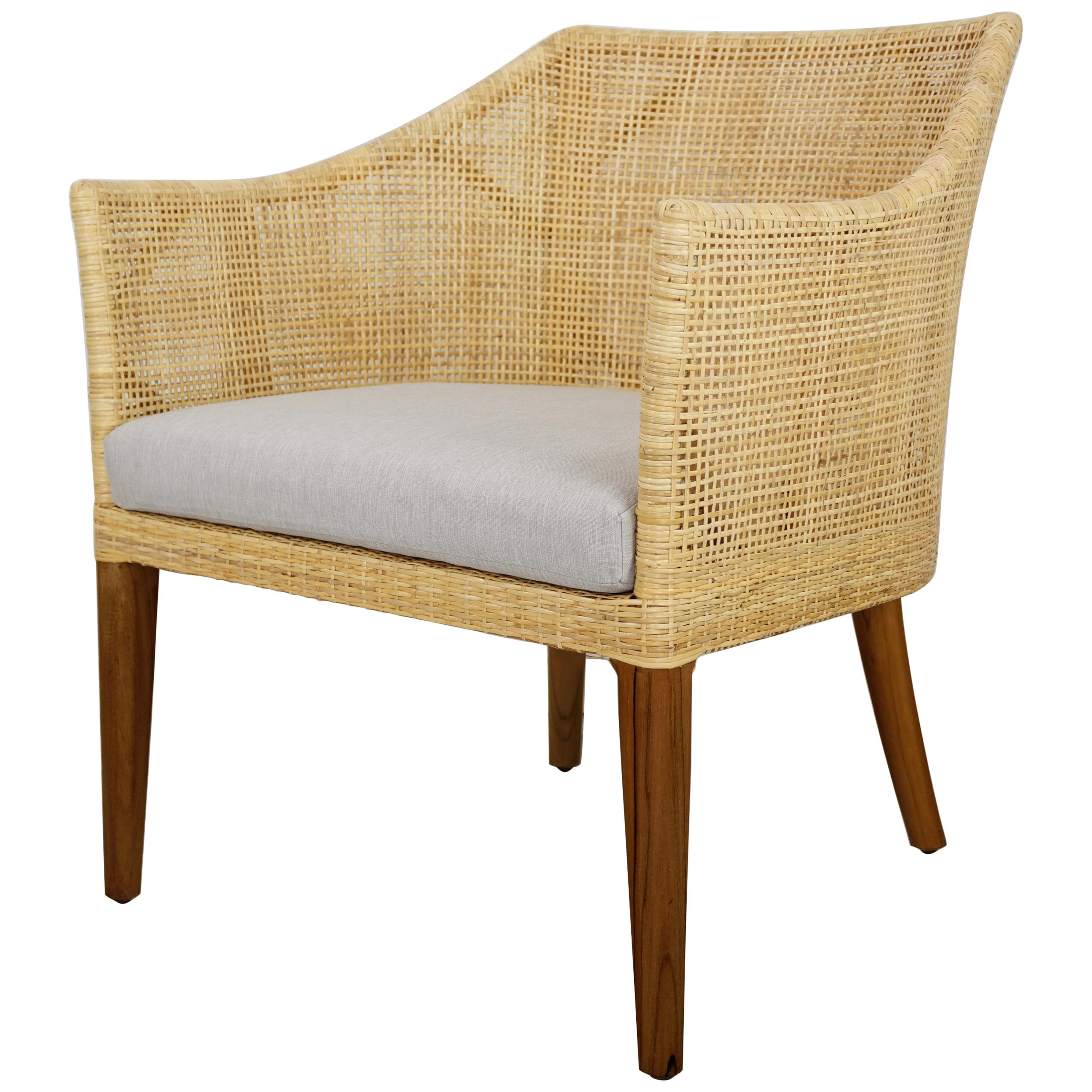 Rattan and Teak Wooden Armchair For Sale