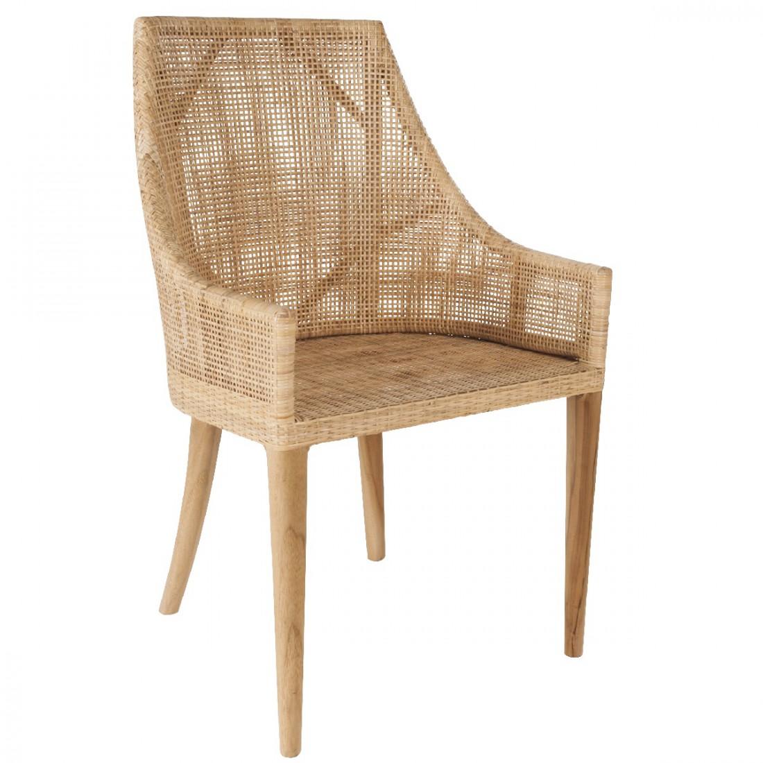 Mid-Century Modern Rattan and Teak Wooden French Design Armchair