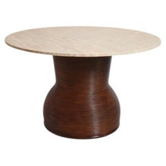 Rattan and travertine round dining table, 1970s.