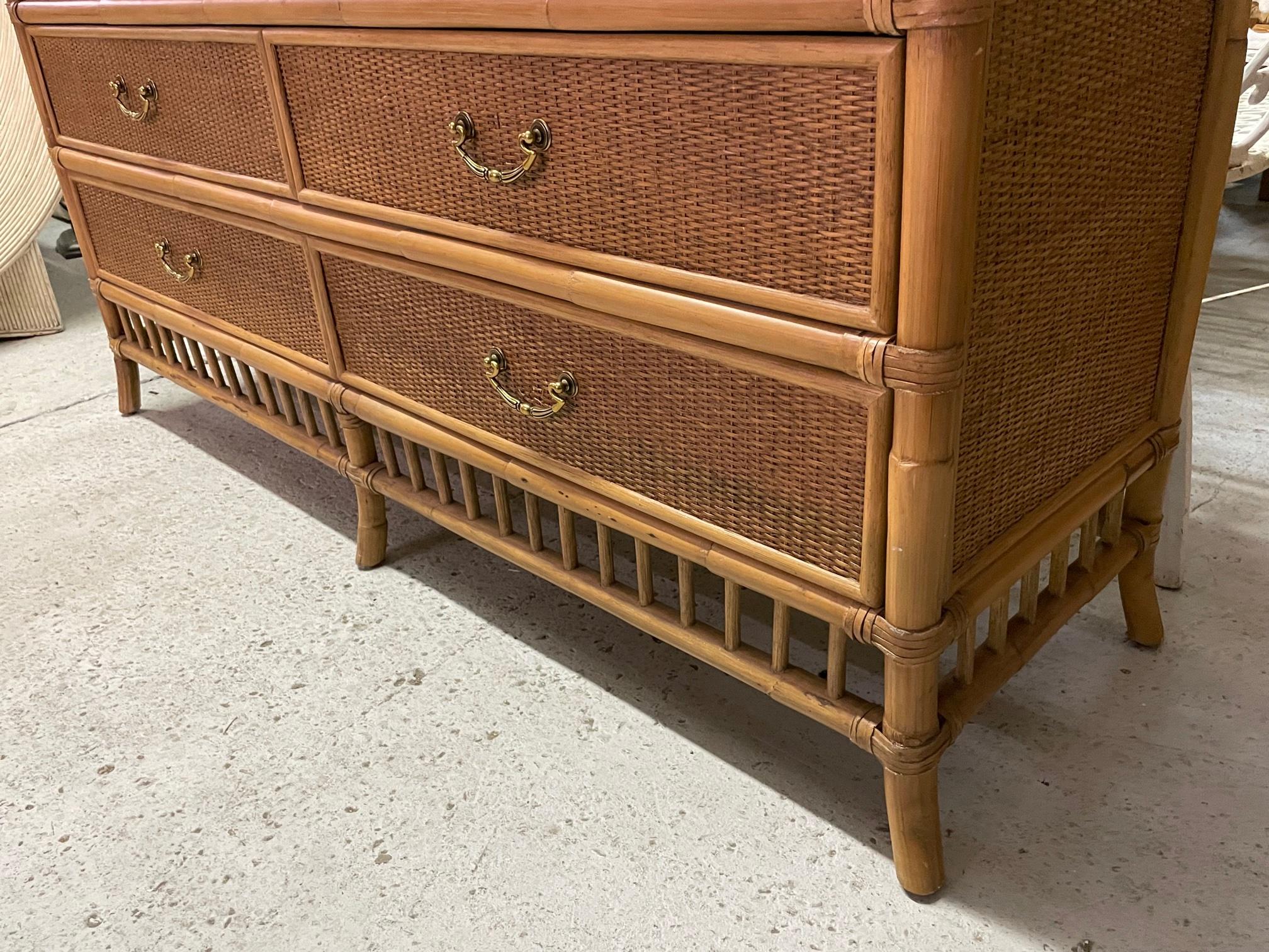 Organic Modern Rattan and Wicker 7-Drawer Dresser