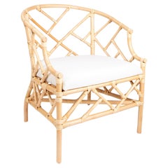 Rattan and Wicker Armchair with White Cushion
