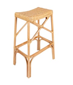 Tabouret de bar en rotin et osier avec assise entrelacée