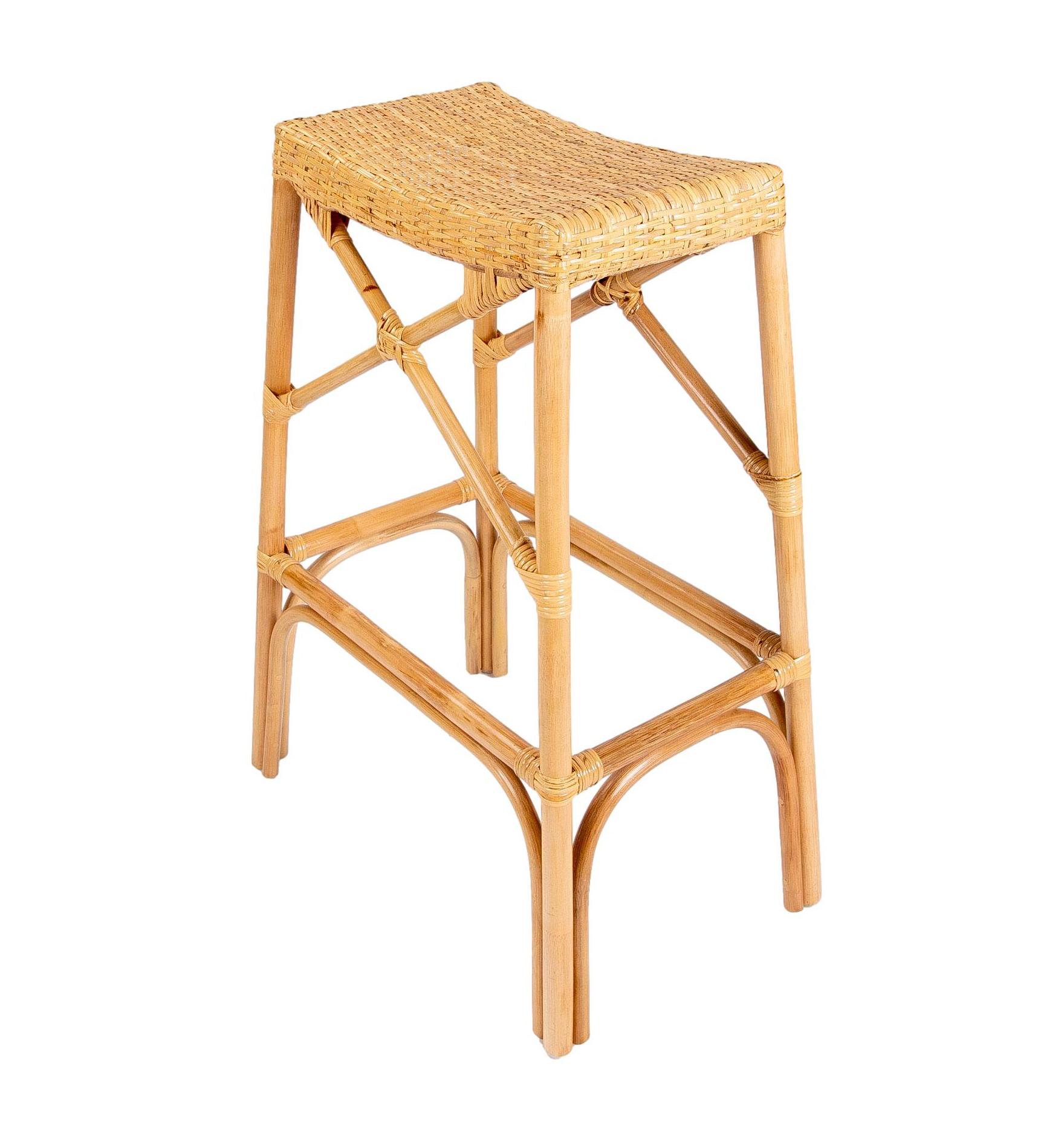 Contemporary Rattan and Wicker Bar Stool with Interlaced Seat For Sale