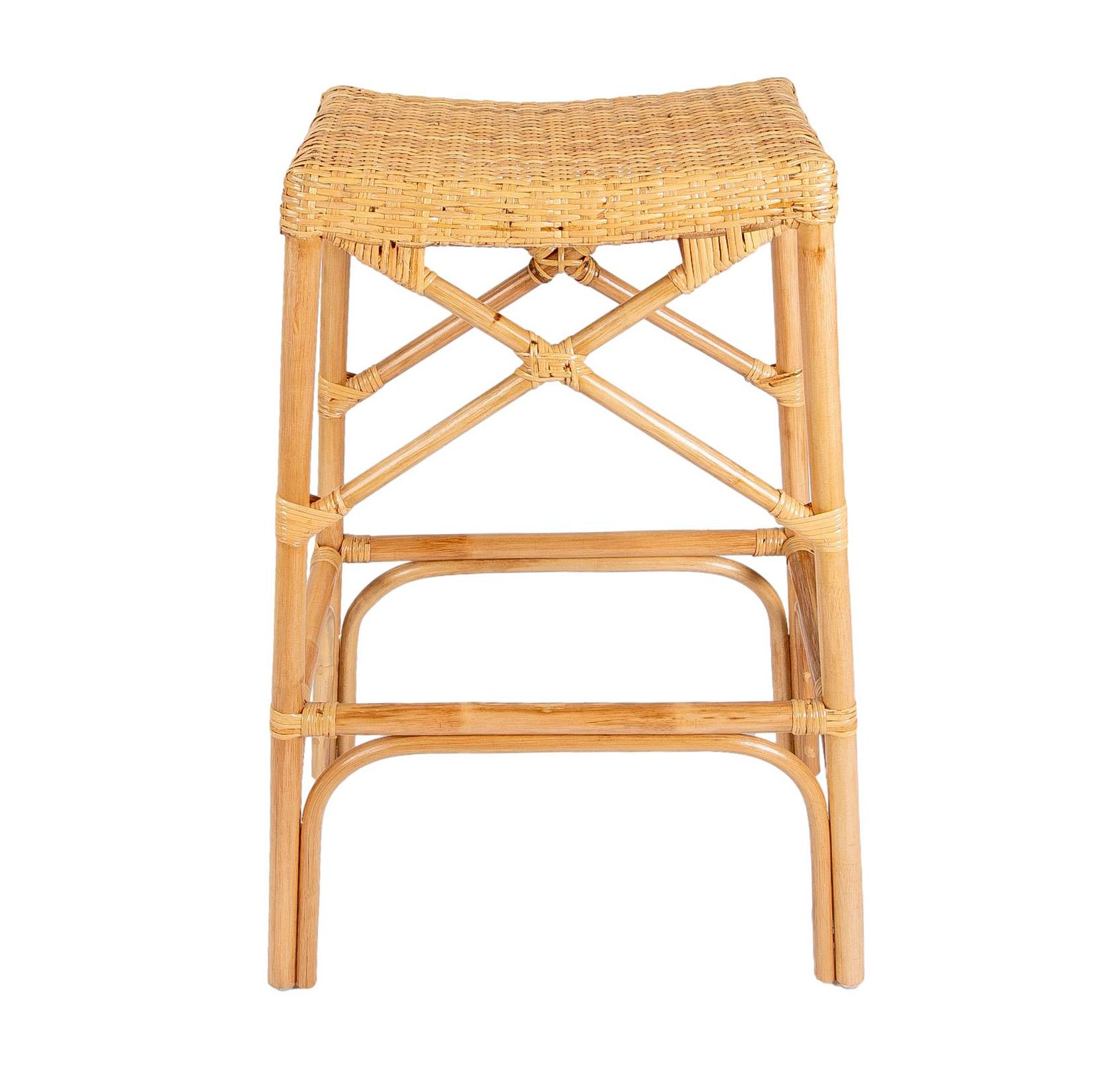 Rattan and Wicker Bar Stool with Interlaced Seat For Sale 1