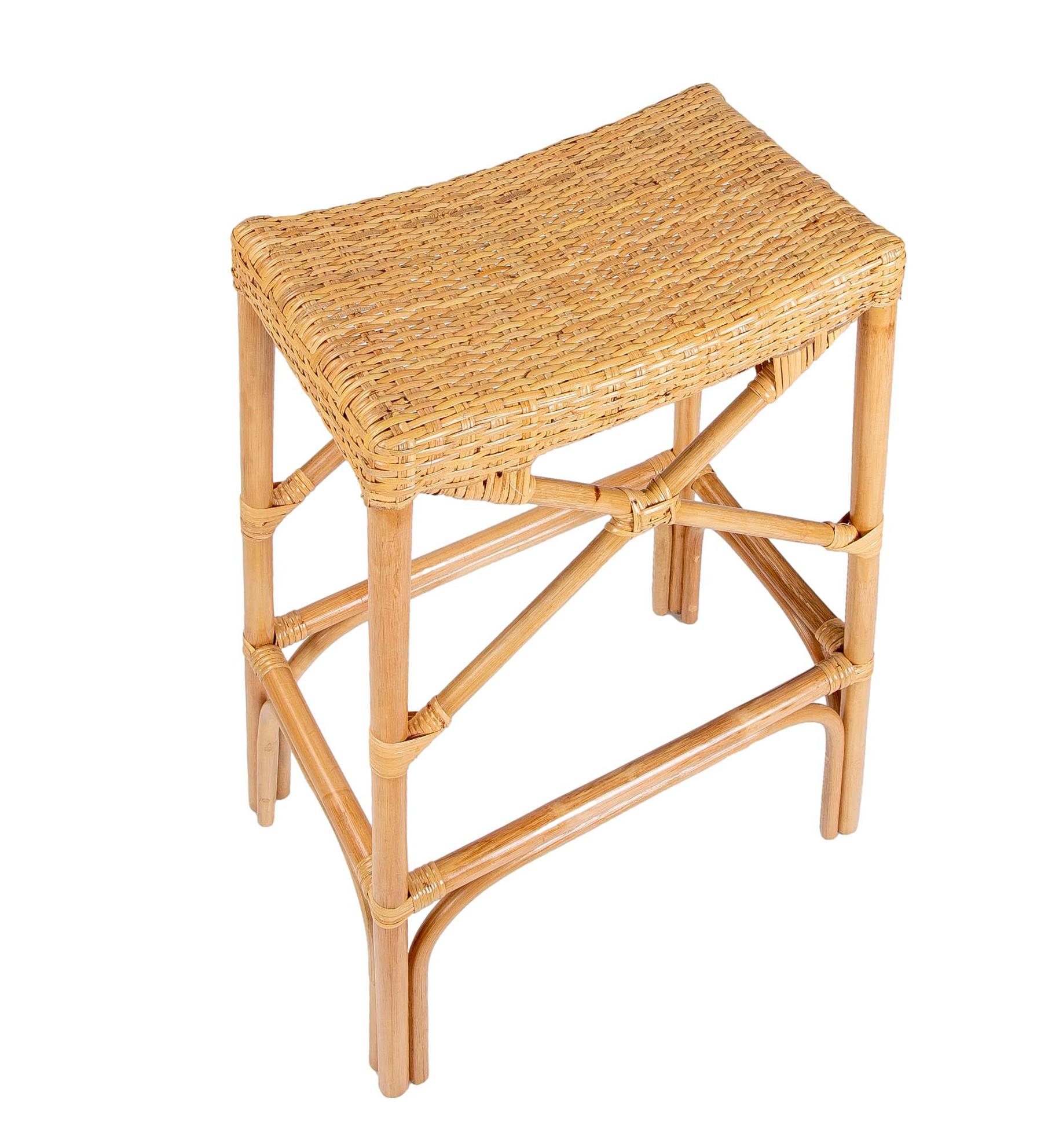 Rattan and Wicker Bar Stool with Interlaced Seat For Sale 2