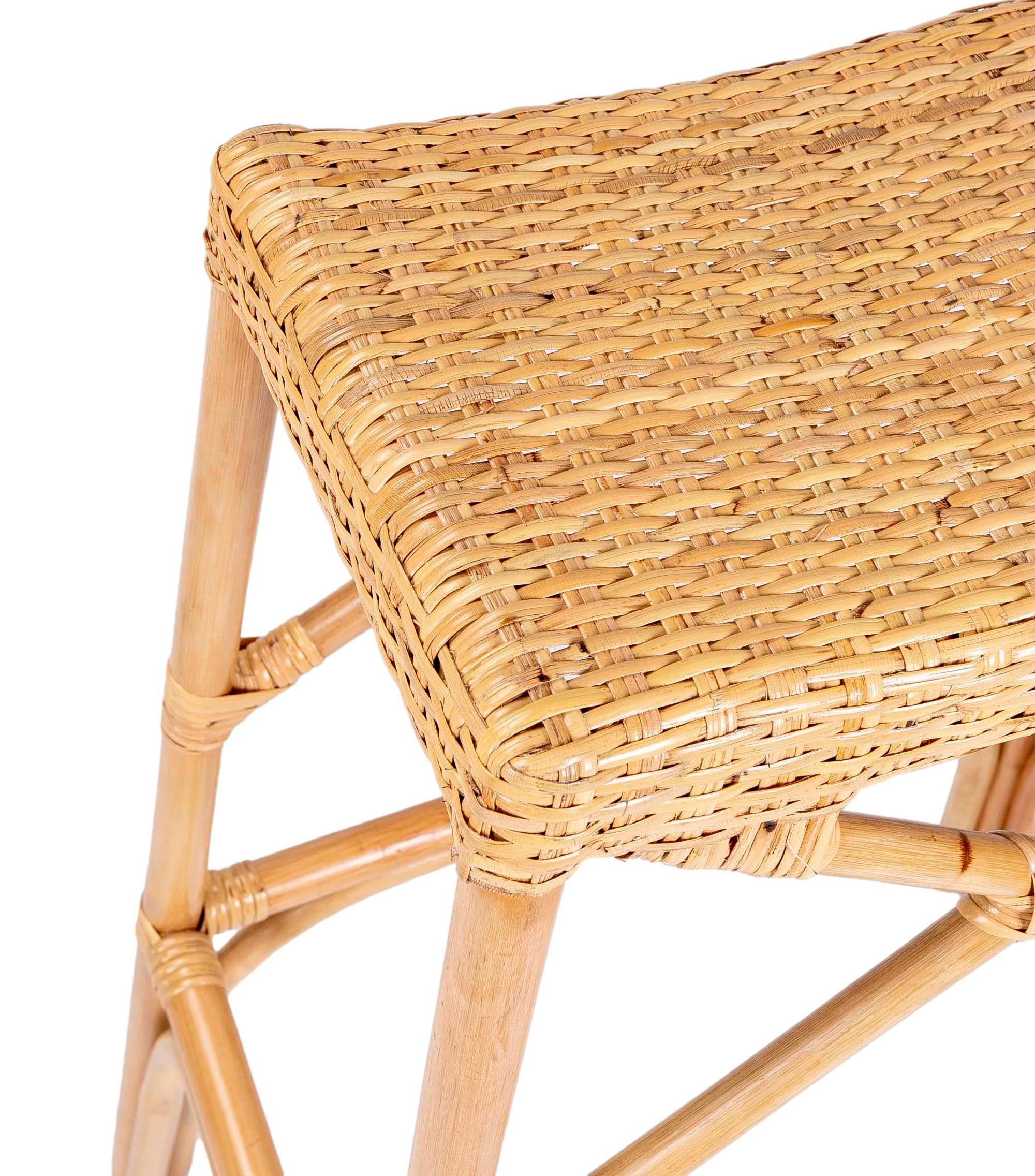 Rattan and Wicker Bar Stool with Interlaced Seat For Sale 3