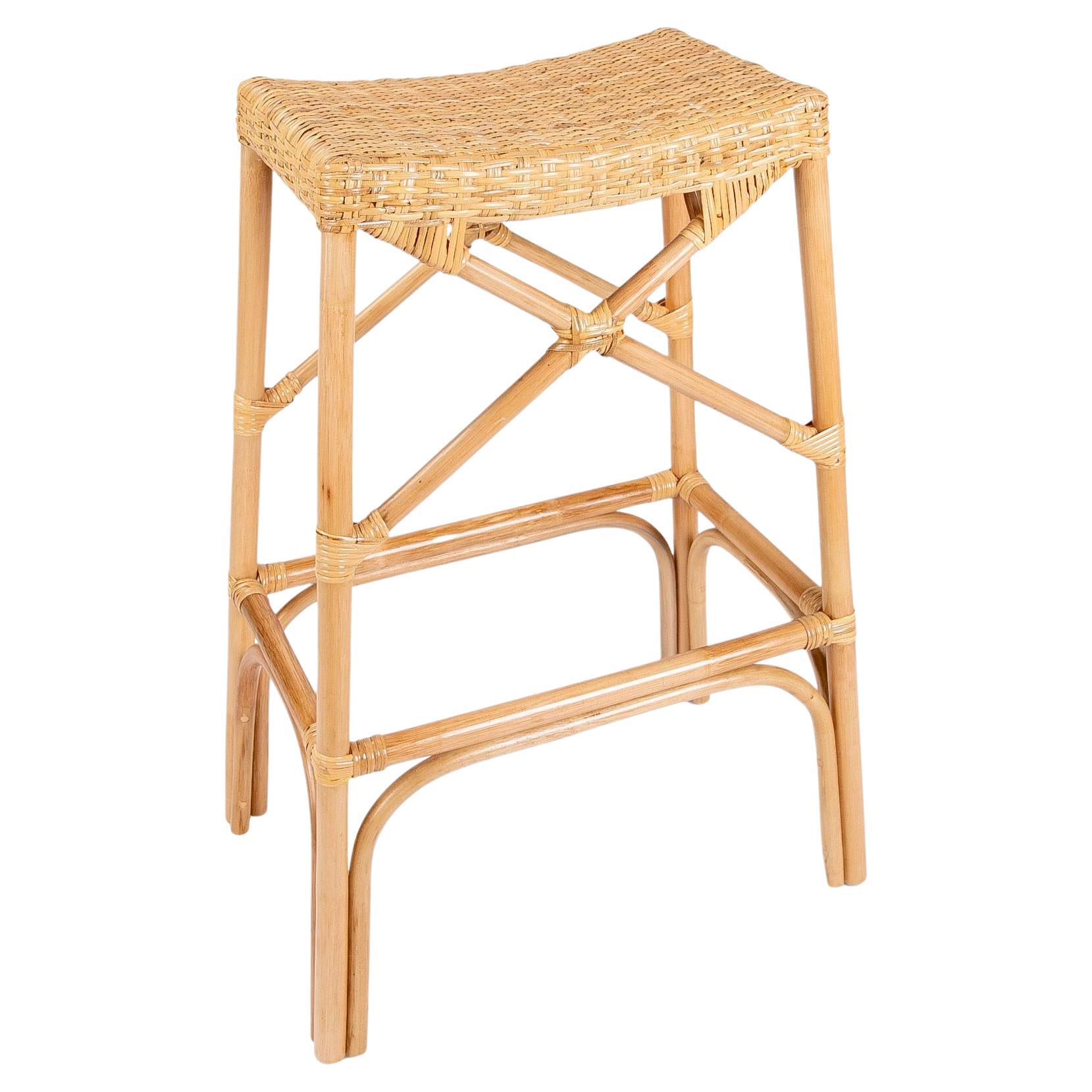Rattan and Wicker Bar Stool with Interlaced Seat For Sale