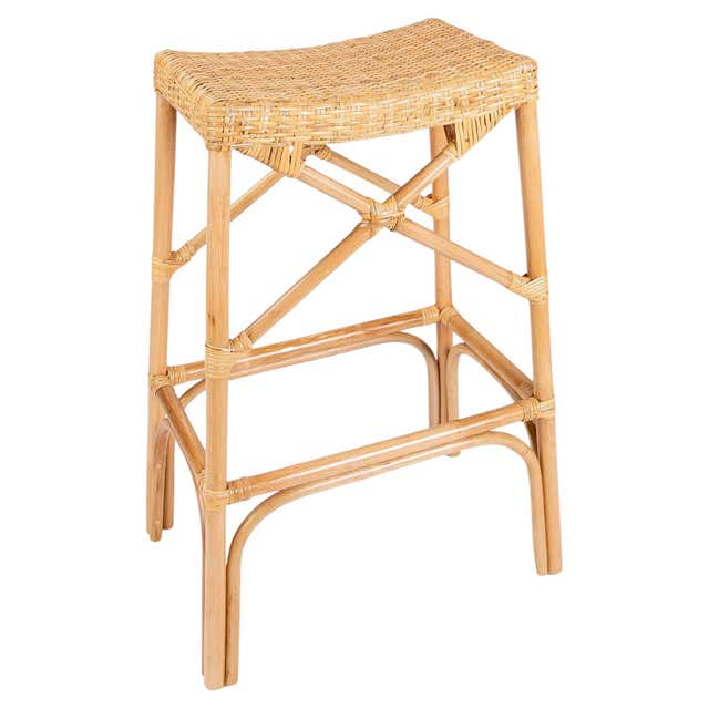 Restored Rattan and Wicker Swivel Bar Stool w/ Iron Base, Seng of ...