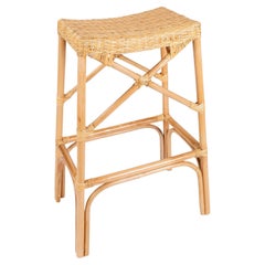 Rattan and Wicker Bar Stool with Interlaced Seat