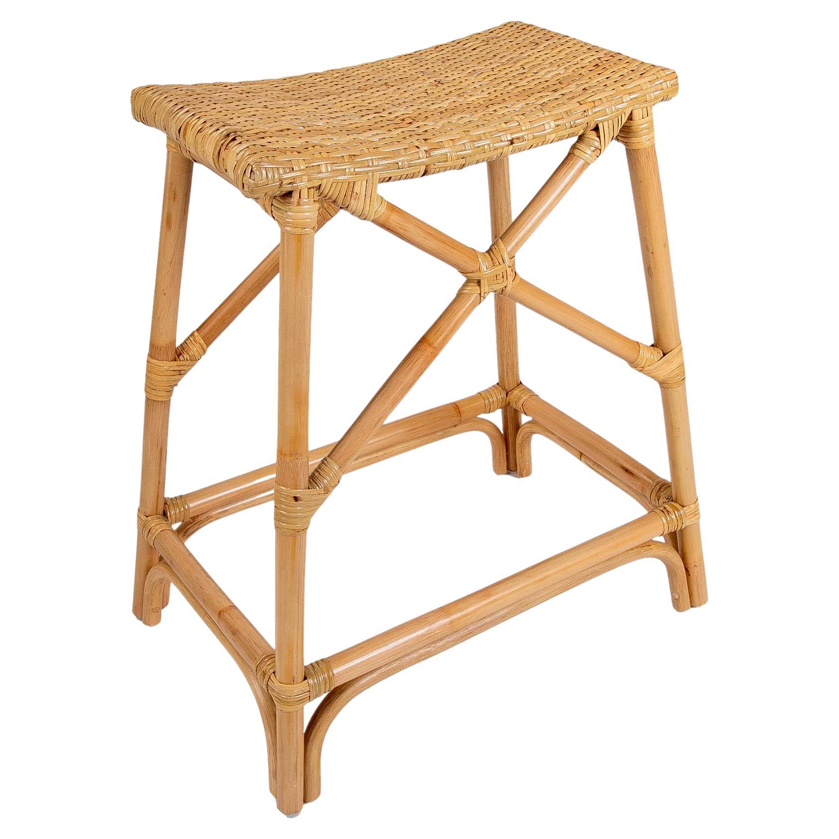  Rattan and Wicker Bar Stool with Interlaced Seat