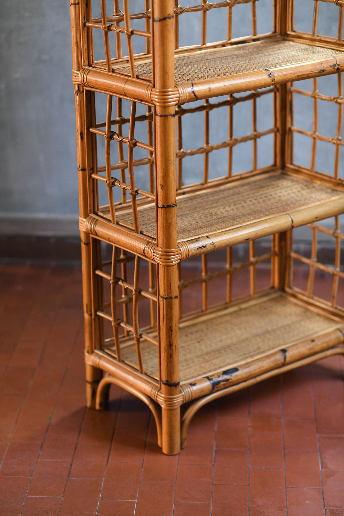 Rattan and wicker bookcase, Italy 1980 For Sale 6