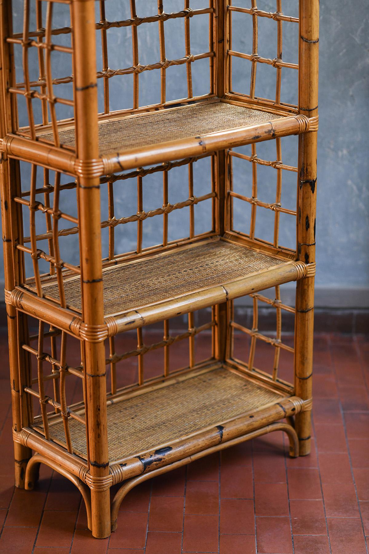 Rattan and wicker bookcase, Italy 1980 For Sale 2