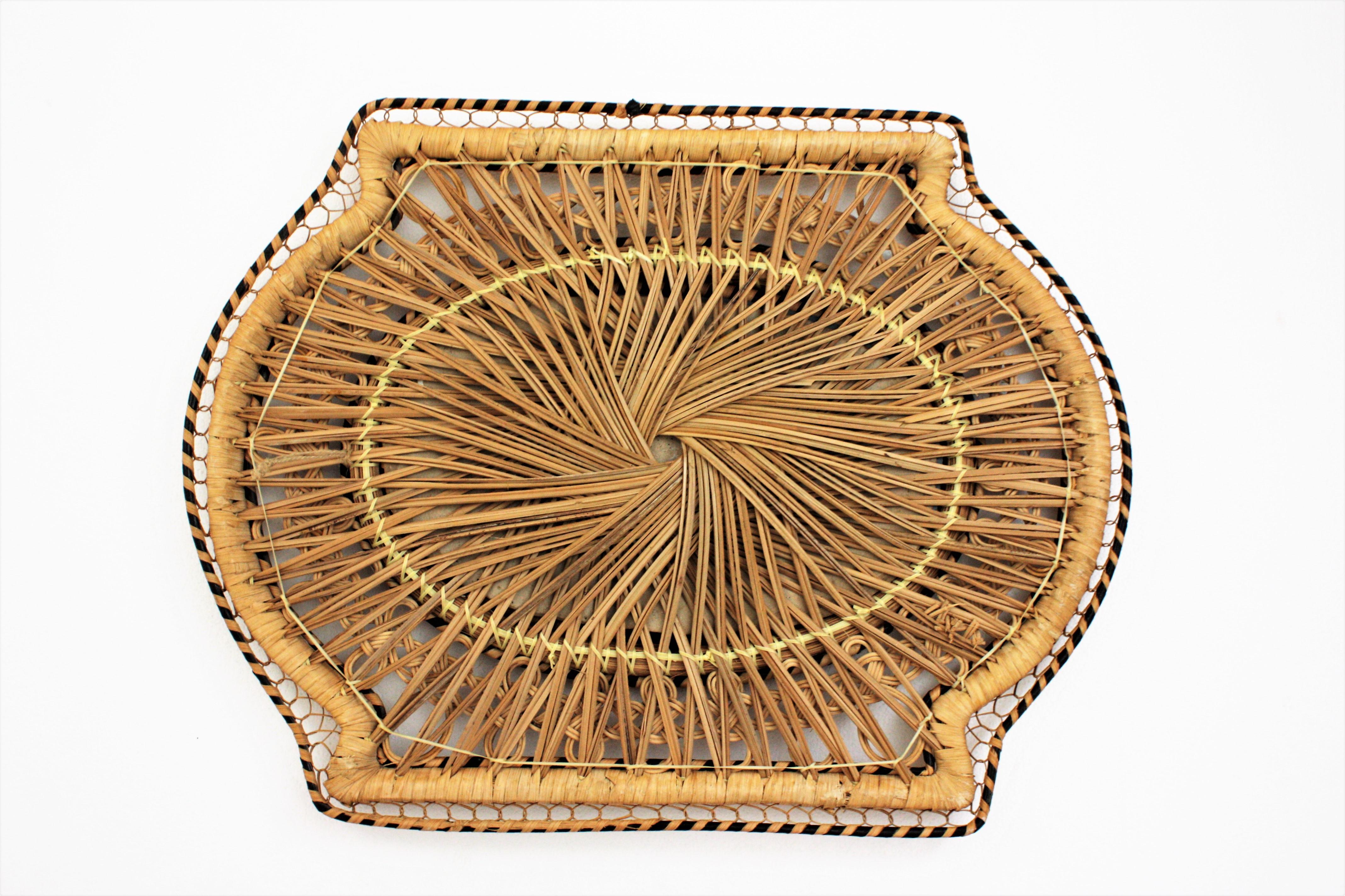 Rattan and Wicker Braided Emmanuelle Peacock Mirror, 1970s 1