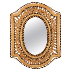 Vintage Rattan and Wicker Braided Emmanuelle Peacock Mirror, 1970s