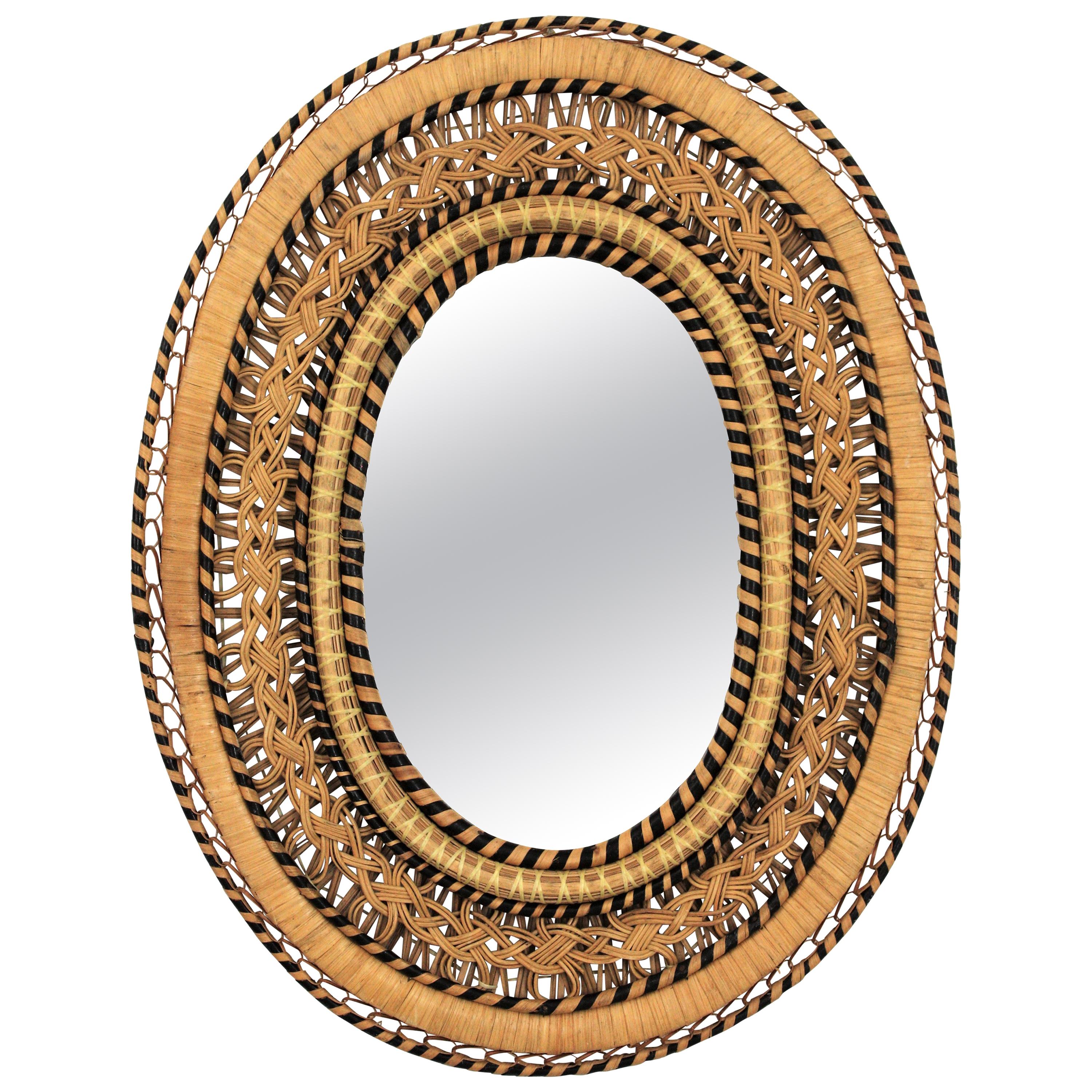 Large Oval Wicker Mirror For Sale at 1stDibs