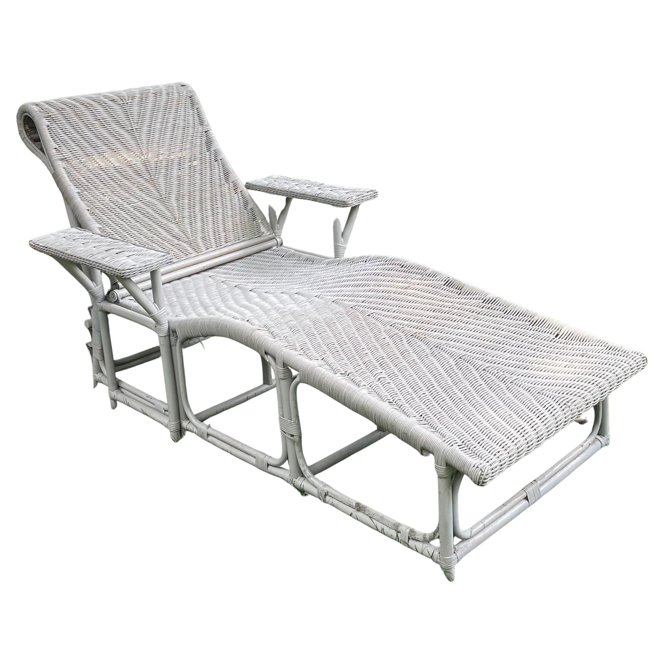 Rattan and Wicker Chaise Lounge  For Sale