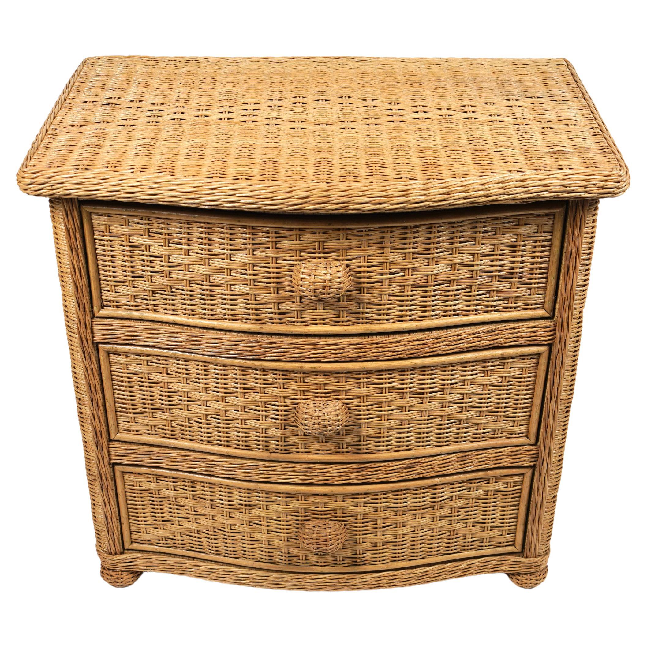 Mid-Century Modern Rattan and Wicker Chest of Drawers Attributed to Vivai del Sud, Italy, 1970s For Sale