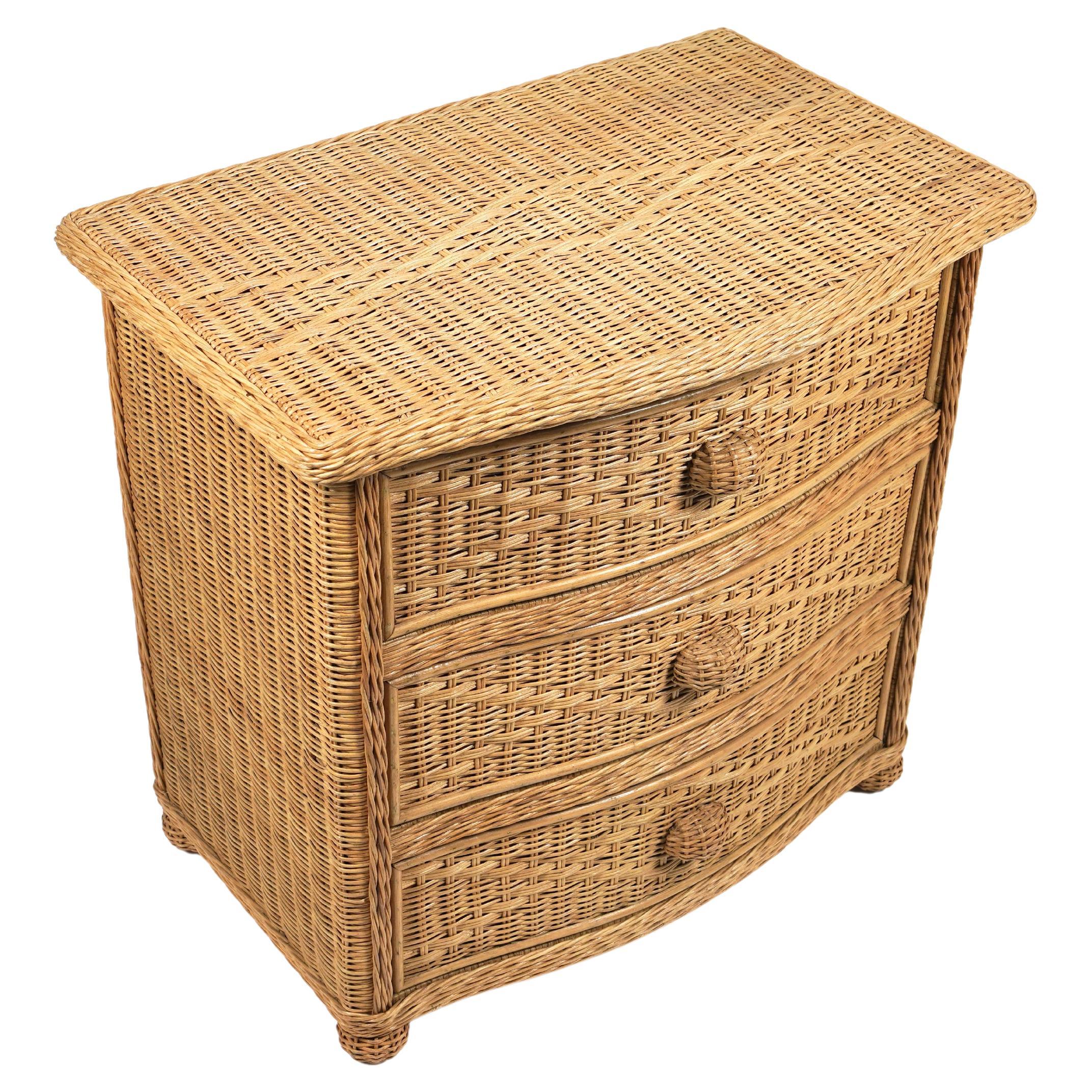 Italian Rattan and Wicker Chest of Drawers Attributed to Vivai del Sud, Italy, 1970s For Sale