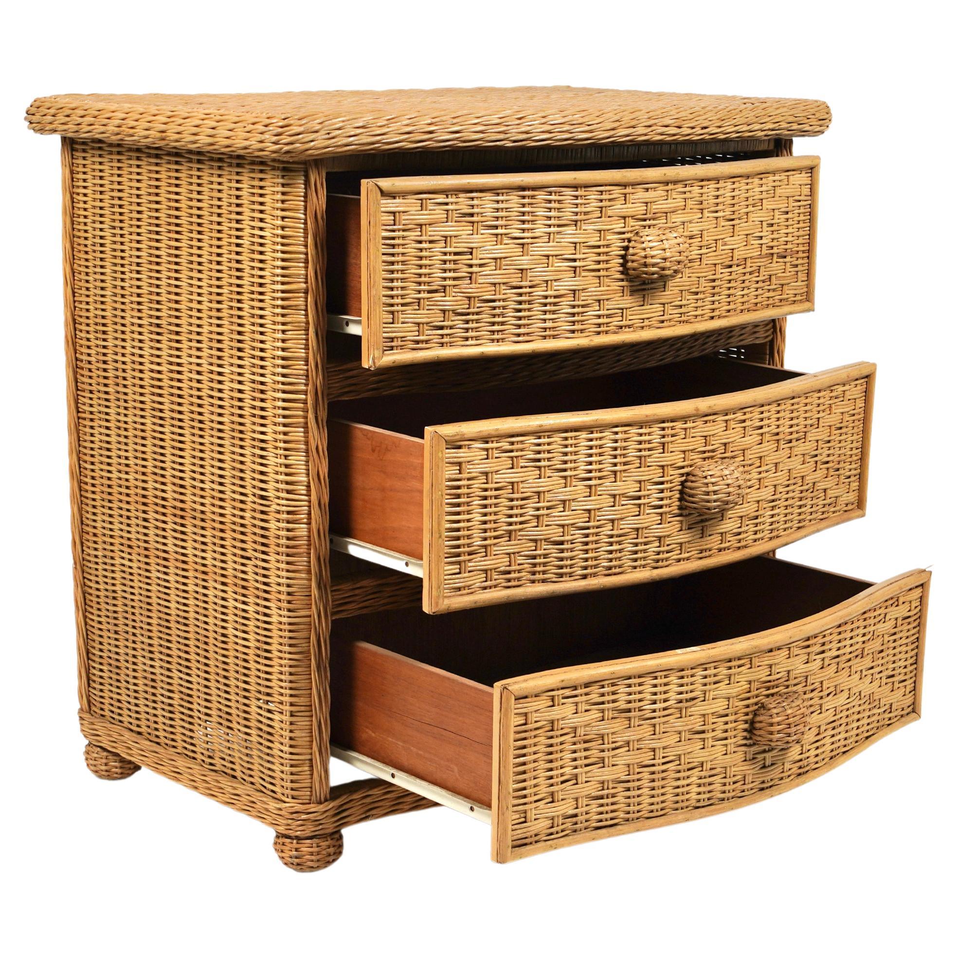 Late 20th Century Rattan and Wicker Chest of Drawers Attributed to Vivai del Sud, Italy, 1970s For Sale
