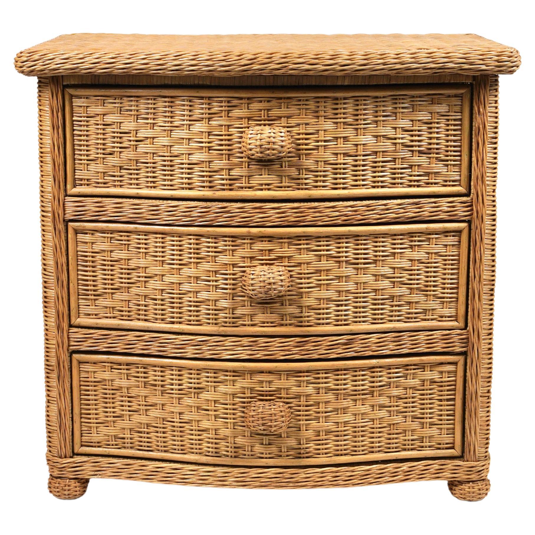 Rattan and Wicker Chest of Drawers Attributed to Vivai del Sud, Italy, 1970s For Sale 1