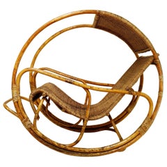 Rattan and Wicker Circle Rocking Chair, 1960s