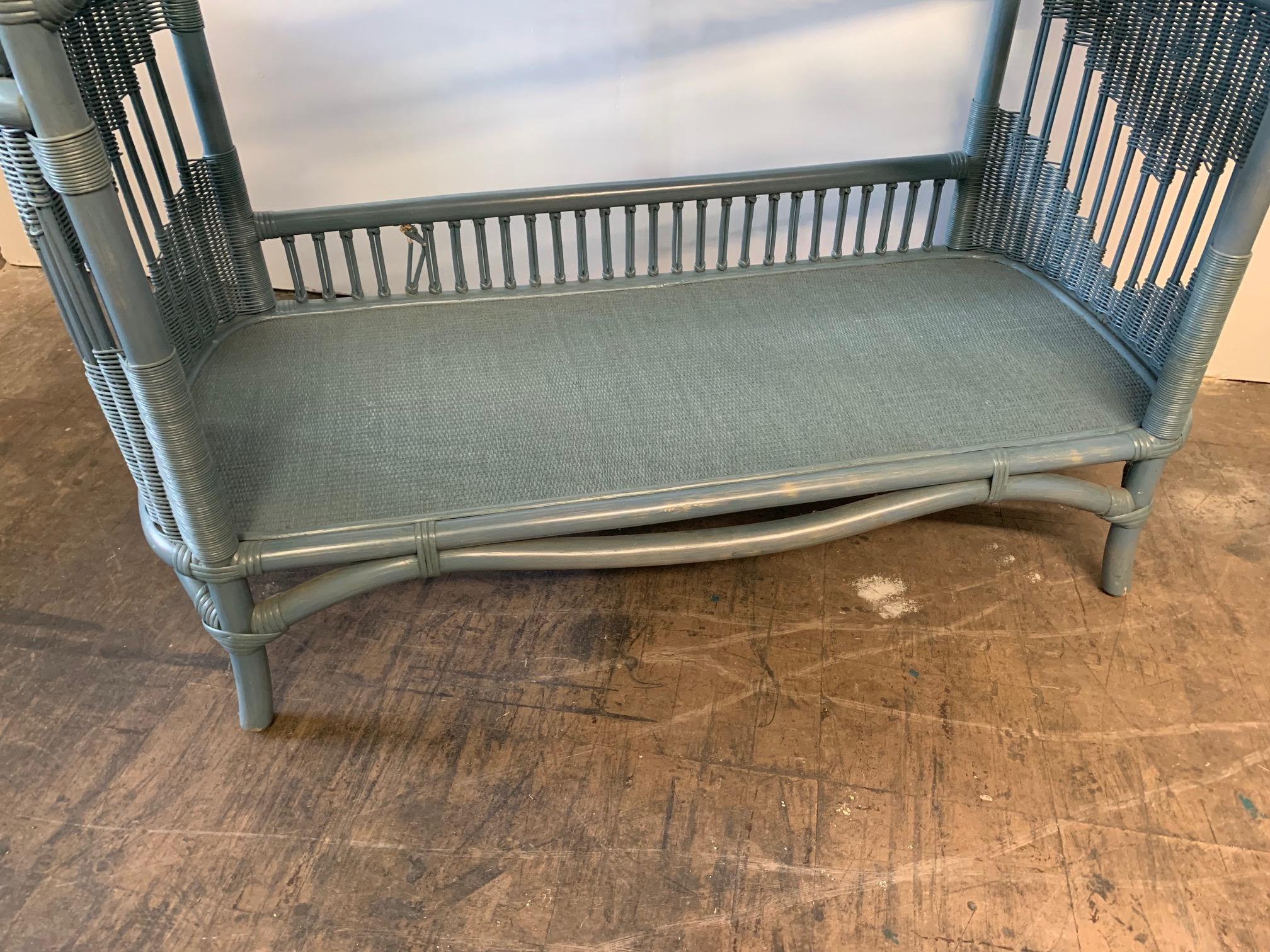 Hollywood Regency Rattan and Wicker Console Table and Mirror