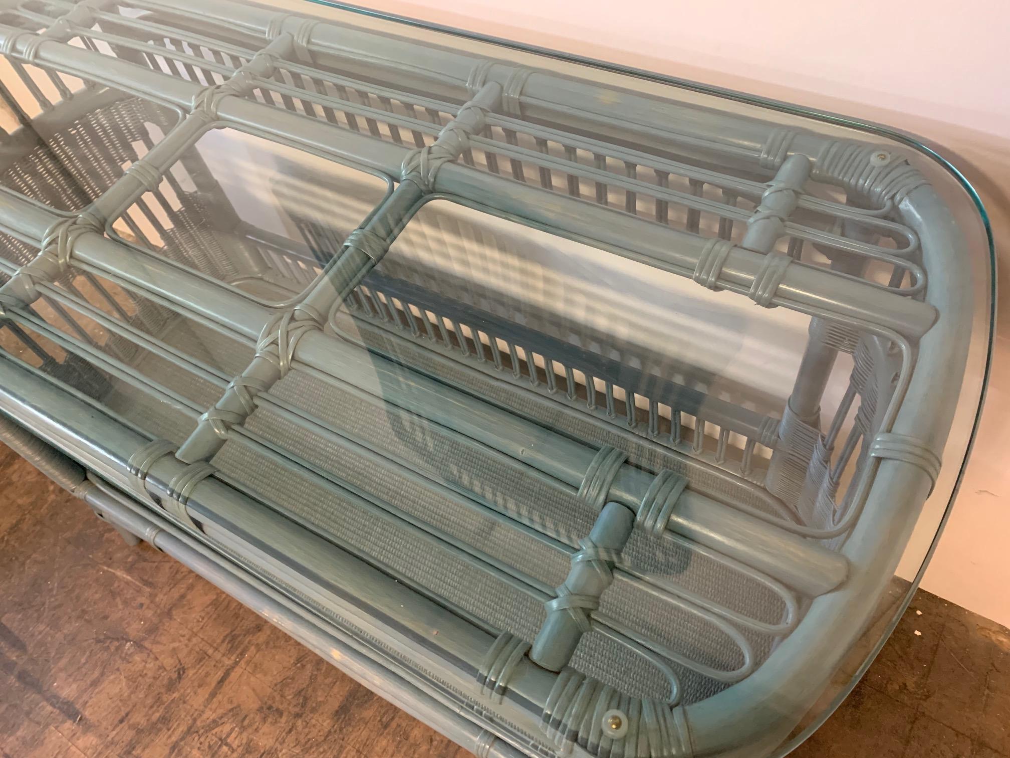 Late 20th Century Rattan and Wicker Console Table and Mirror