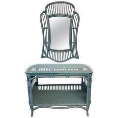 Rattan and Wicker Console Table and Mirror