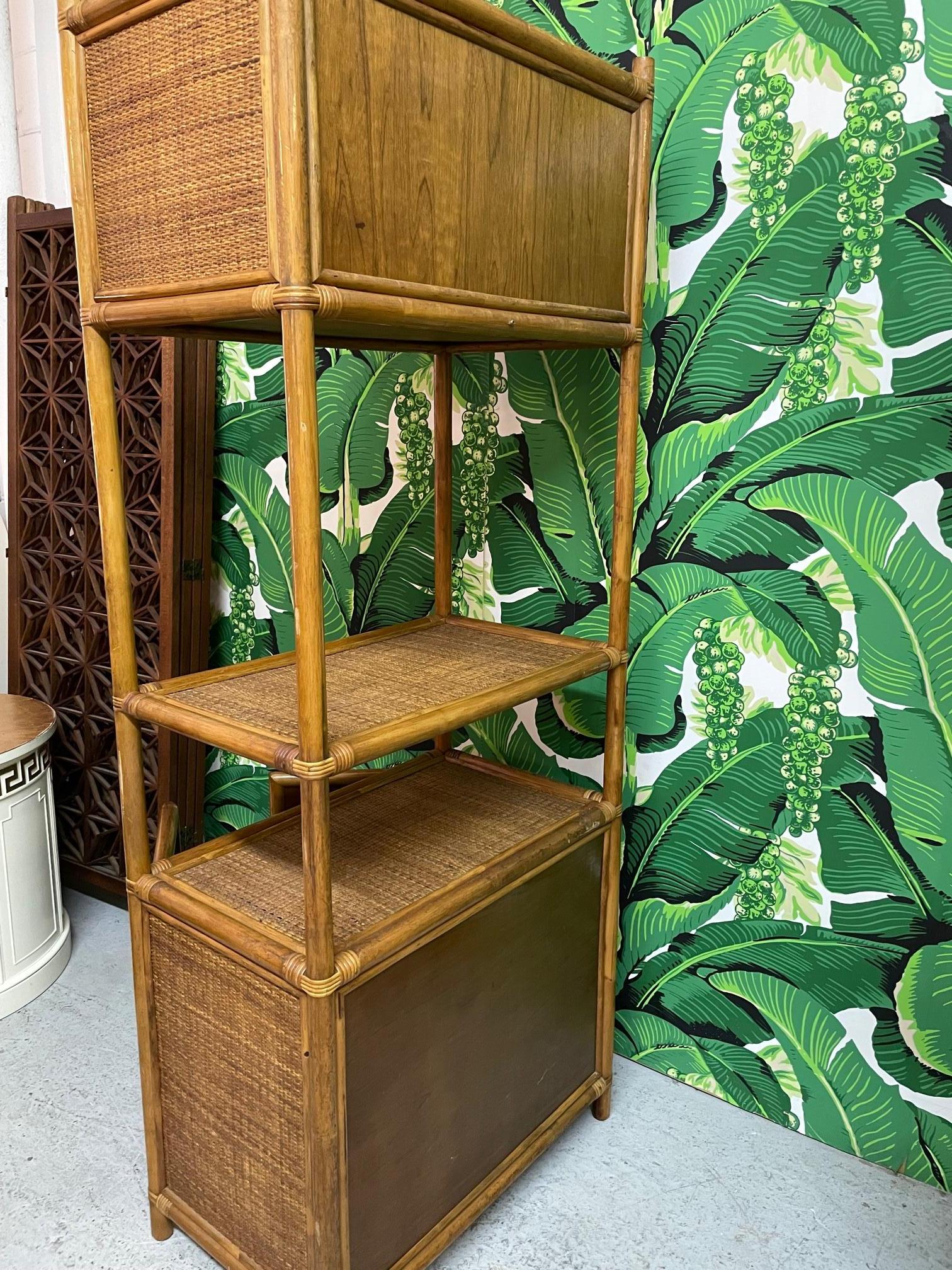 Rattan and Wicker Double Cabinet Etageres, a Pair 3