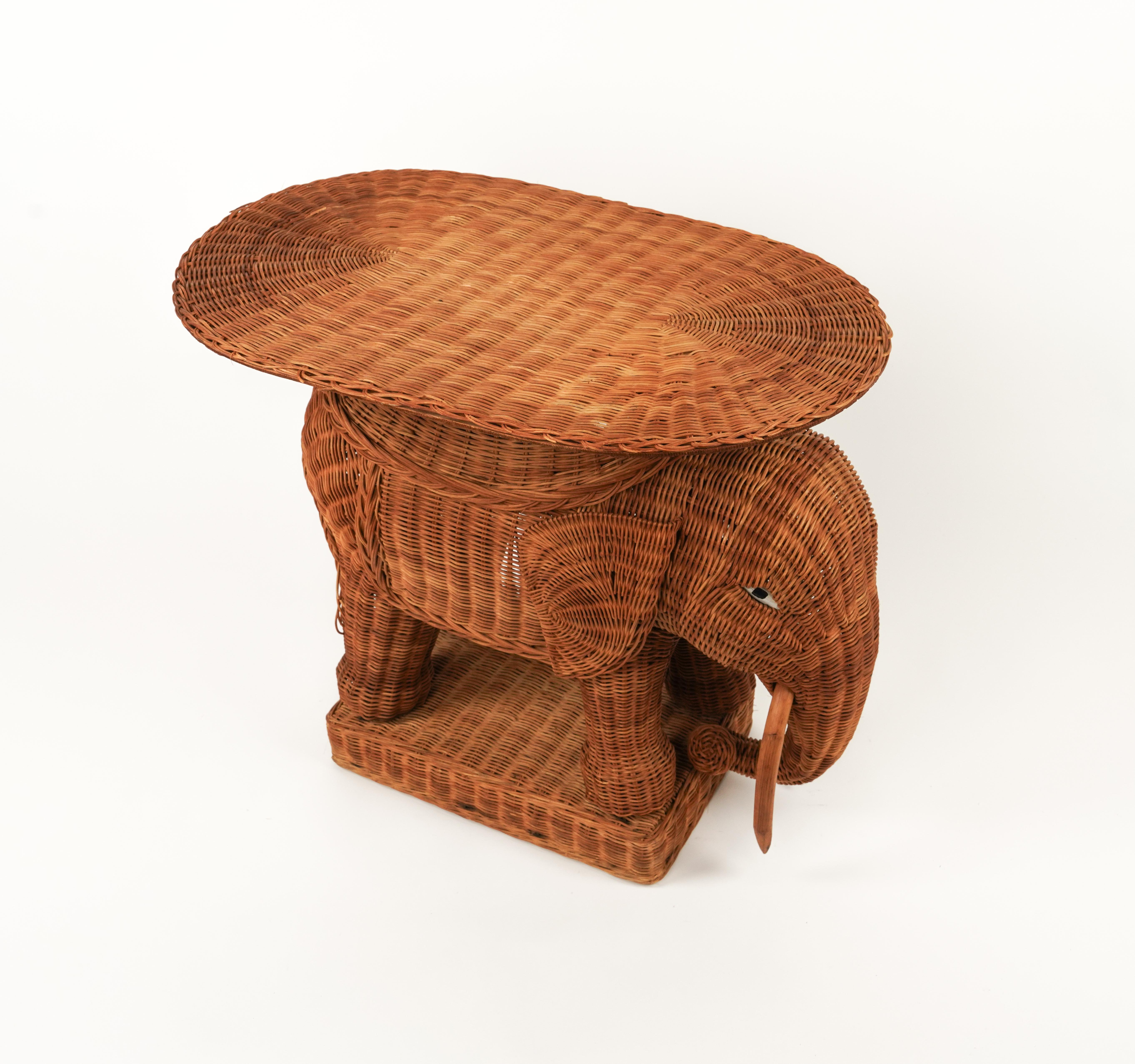Rattan and Wicker Elephant Side Coffee Table Vivai Del Sud Style, Italy, 1960s For Sale 11