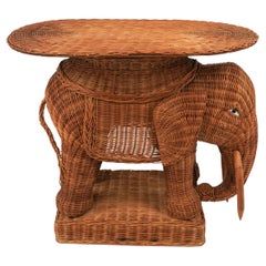 Rattan and Wicker Elephant Side Coffee Table Vivai Del Sud Style, Italy, 1960s